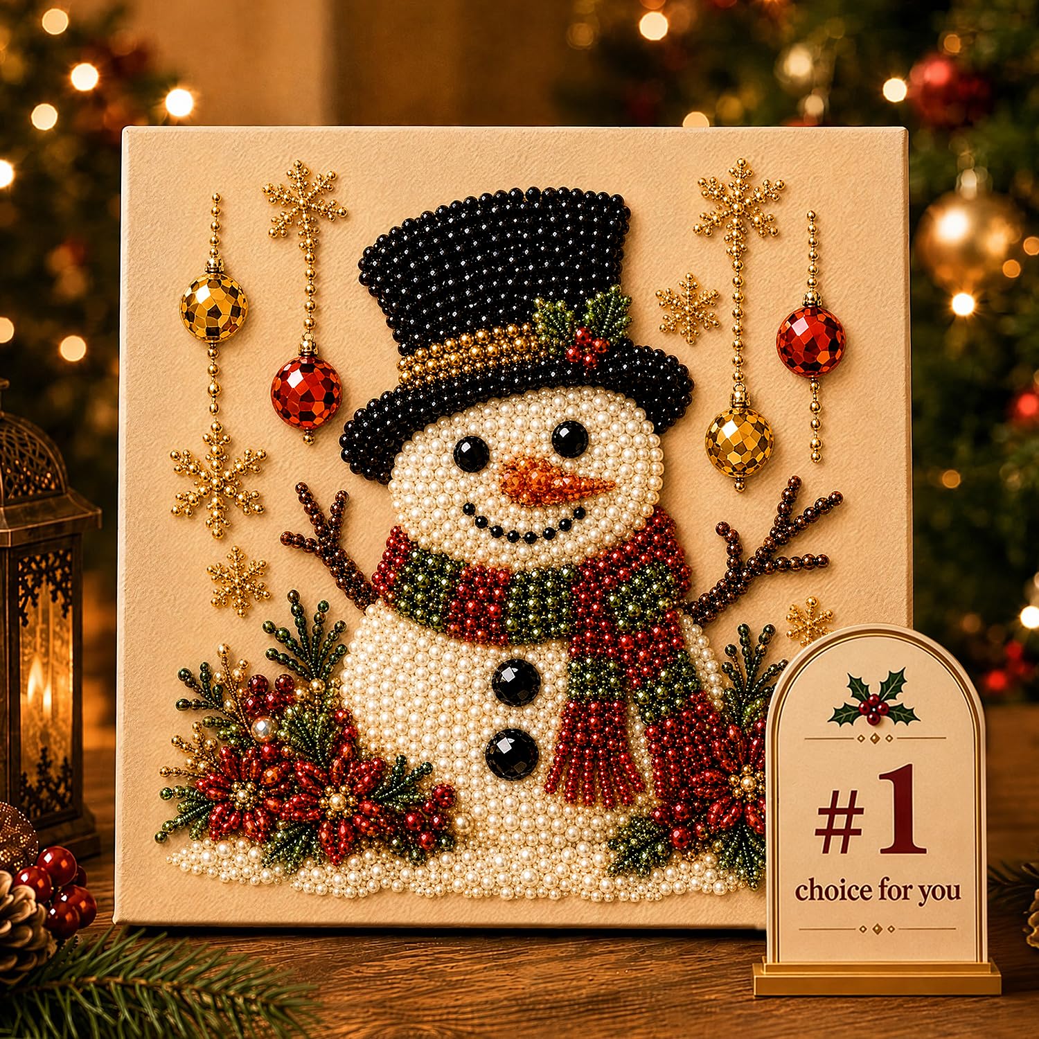 DIY Christmas Pearl Diamond Painting Art Kit, Christmas Pearl Beads Art Craft for Adults, Gemstone Diamond Dots for Home Wall Decor, Relaxing Creative Hobby
