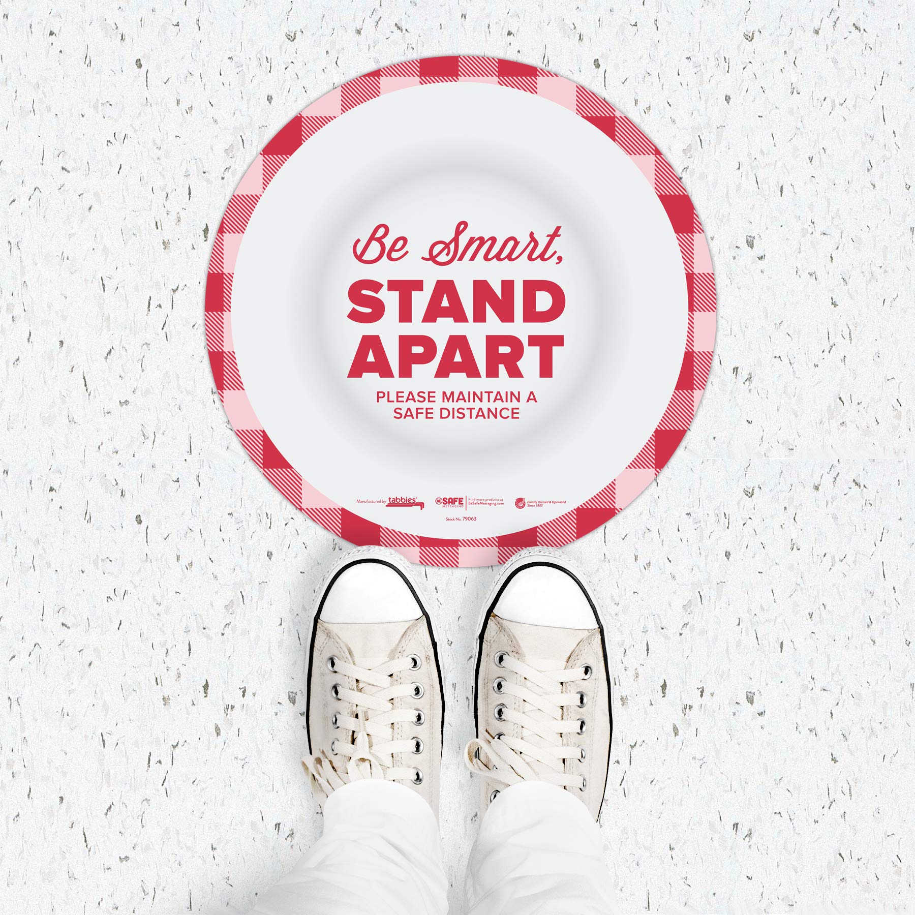 BeSafe Messaging "Be Smart Stand Apart" Plato de cena, paquete de 6 – 30,5 cm redondo, vinilo reposicionable antideslizante piso, comercial, pegatinas de huella de restaurante (paquete de 6)