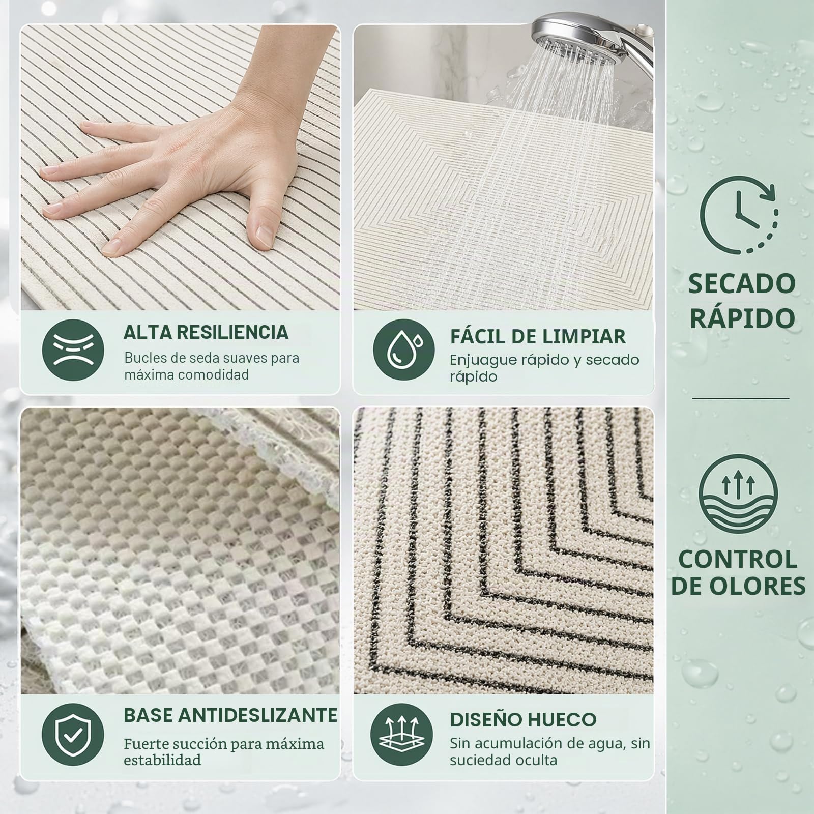 Alfombrilla de ducha antideslizante, de PVC, con orificios de drenaje y ventosas, de secado rápido, alfombrilla antideslizante para ducha y bañera (60 x 120 cm)
