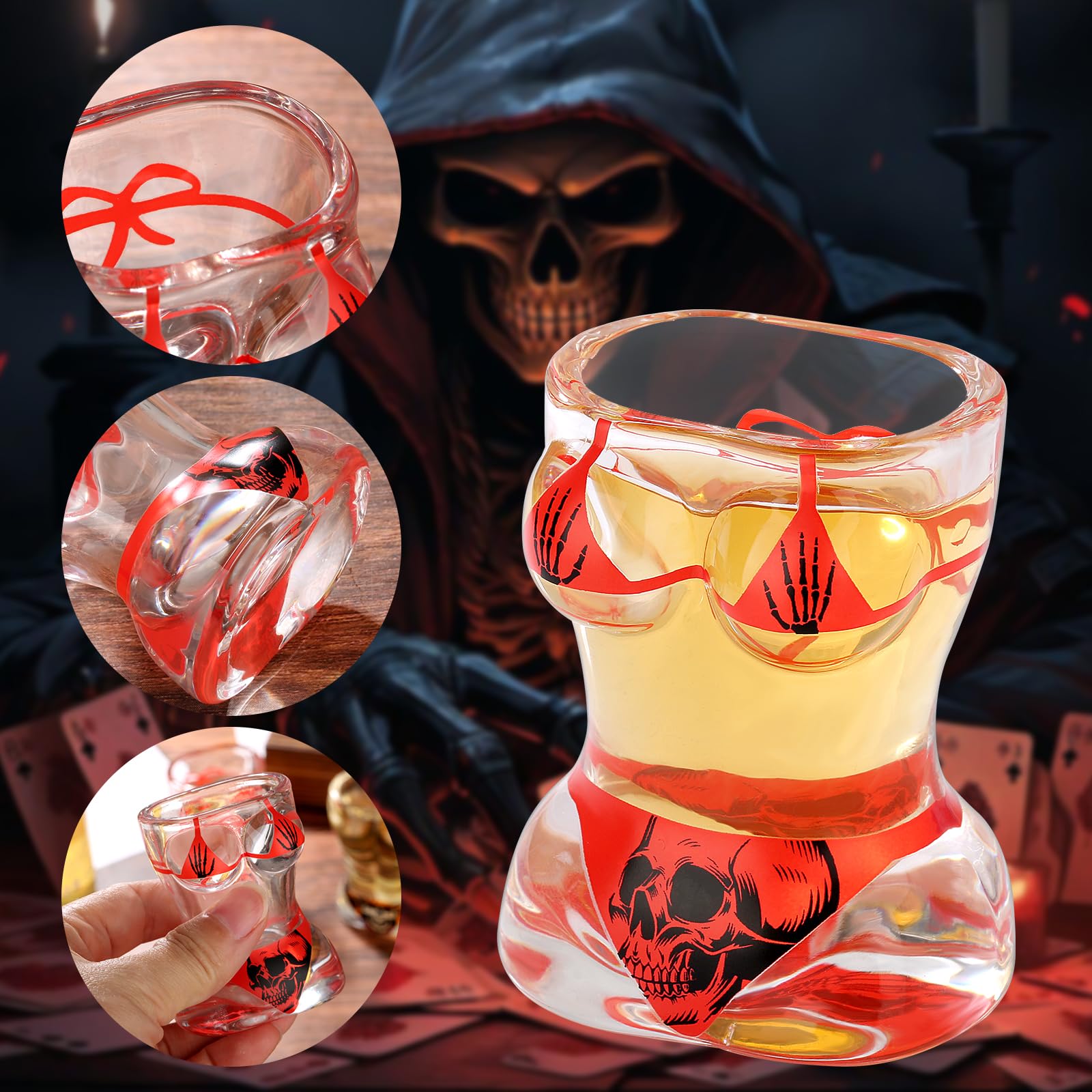 Bikini Glass Shot Glasses, Personality Skull Design, 30ml Heavy Base Shot Glass, Set of 2 with Logo Gift Box - Image 4