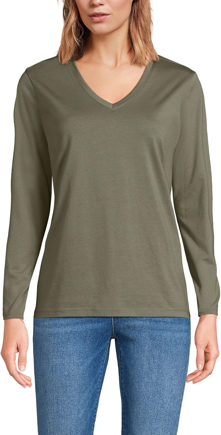Lands' End Women's Relaxed American-Grown Supima Cotton Long Sleeve V-Neck T-Shirt