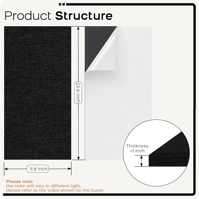 BUBOS Paneles Acústicos de Tela 4-Pack 23.6x11.8x1", Paneles de Sonido Autoadhesivos | Pégalos y Adhiere, Paneles Acústicos de Tela para Pared, Reducción de Ruido, para Estudio en Casa, Oficina, Sala de Estar miniatura 2