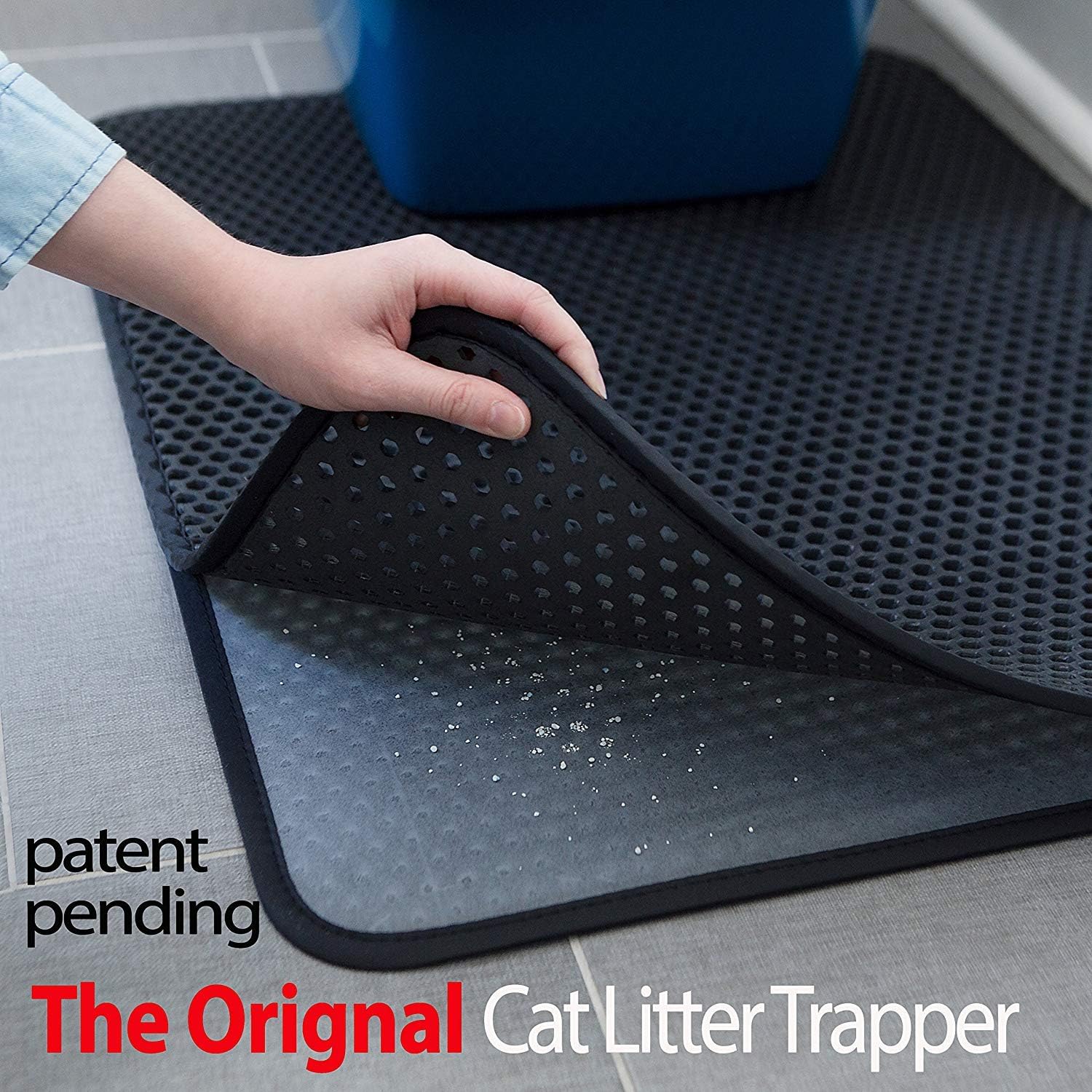 iPrimio Small Cat Litter Trapper Litter Mat, EZ Clean Cat Mat, Litter Box Mat Water Proof Layer and Puppy Pad Option. Patented. (23"x21" Black)