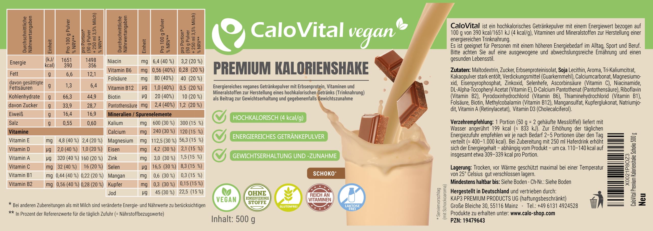 CaloVital Set risparmio di frullati calorici, vaniglia, fragola e cioccolato | Cibo vegano, cibo per astronauti con carboidrati, proteine, vitamine e minerali