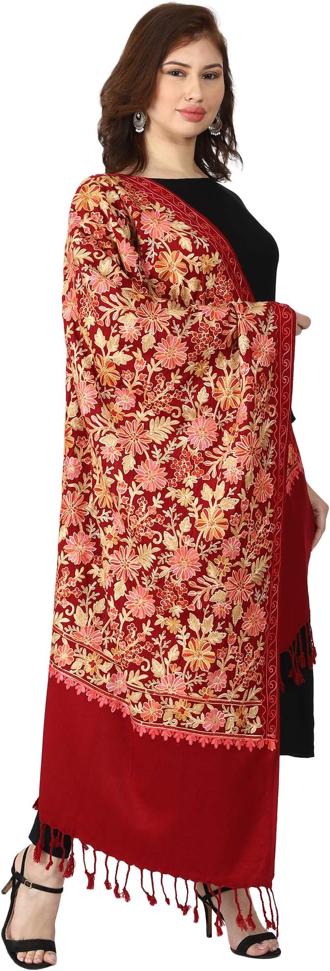 SWI WITH LABEL Women's Stole (S368 Maroon_Maroon_27x80 Inches)