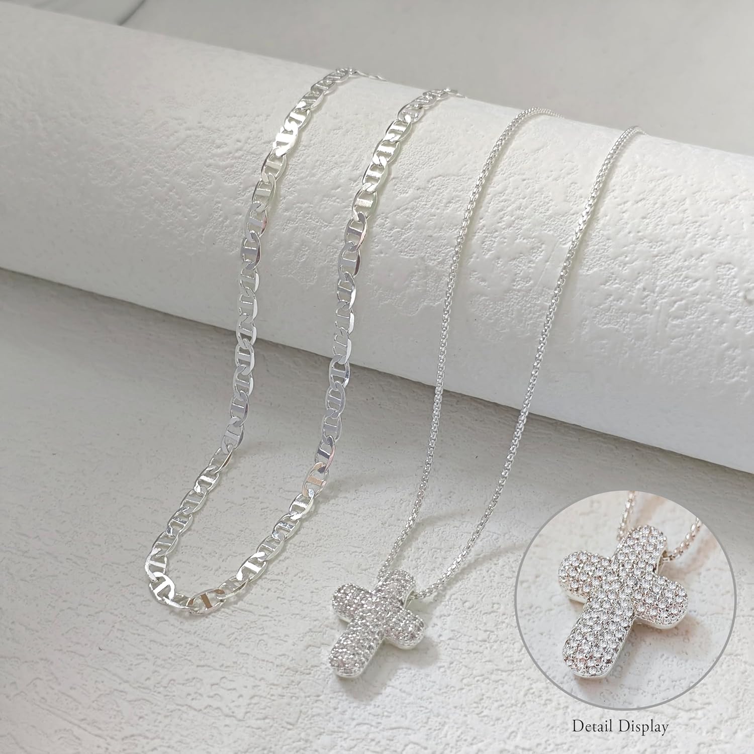 OGD Bubble Cross Necklace for Women 14k Gold Plated Cross Necklace Stackable Dainty Gold Necklace Mariner Chain Necklace CZ Cross Pendant Necklaces Set Simple Jewelry Gift - Image 6