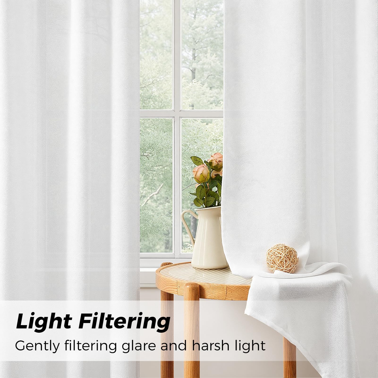 CUTEWIND Gardine Weiss Leinen Halbtransparent 2er Set Vorhänge Wohnzimmer Modern H 200 x B 140 cm, Vorhang Weiß Leinen Schlafzimmer Curtains Living Room, mit verdeckten Schlaufen