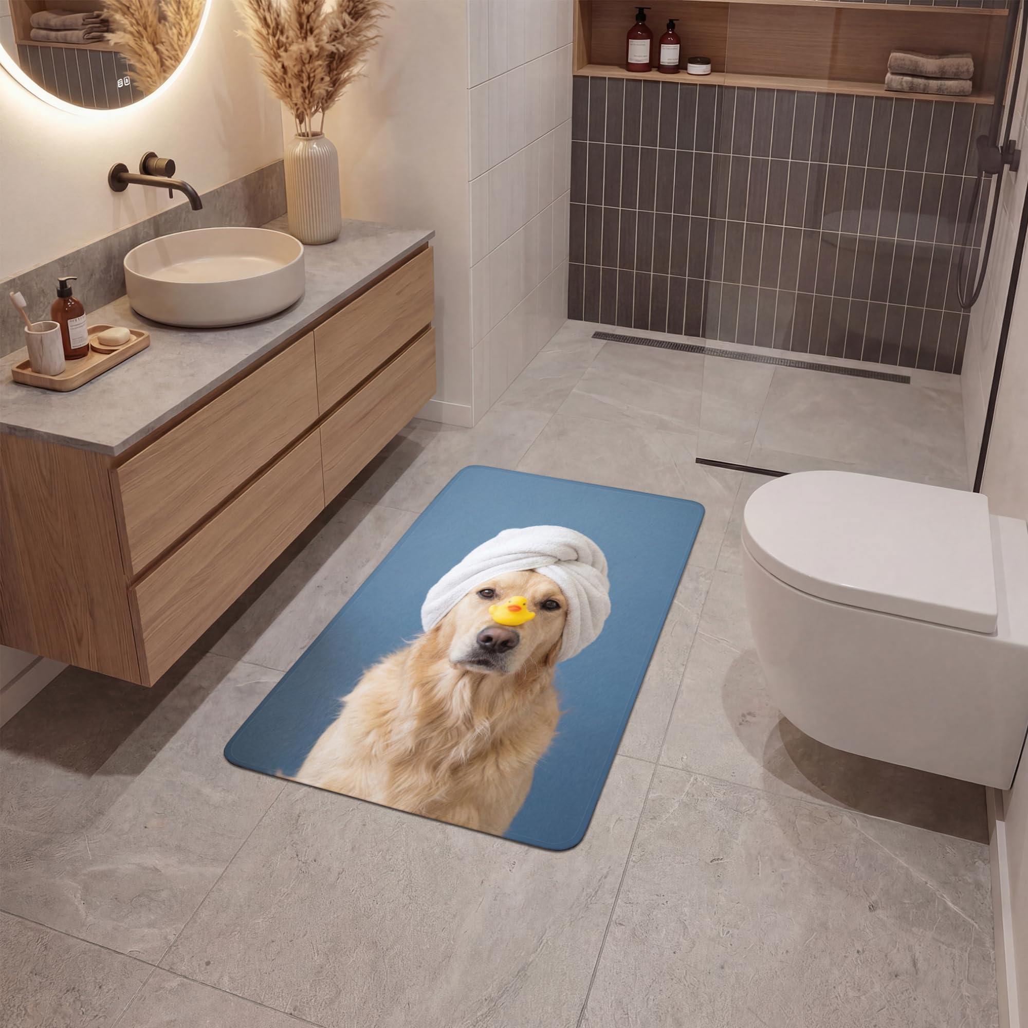 Alfombra De Baño Rectangular 60x90 cm Bathroom Bath Mat Lavable Tapete Antideslizante Alfombras Ducha Decoracion Alfombrilla Perro - Pato Goma - Amarillo