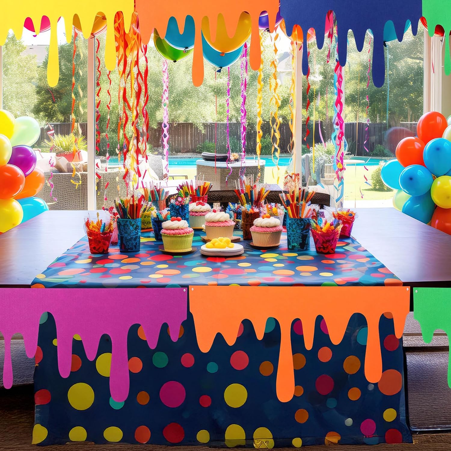LemonRoad 6 Pack Art Themed Party Table Skirts 40 x 16 Inches Colorful Felt Paint Splatter DIY Decorations for Classroom Bulletin Boards Birthday Party Craft Supplies(Multicolored,Classic Style)