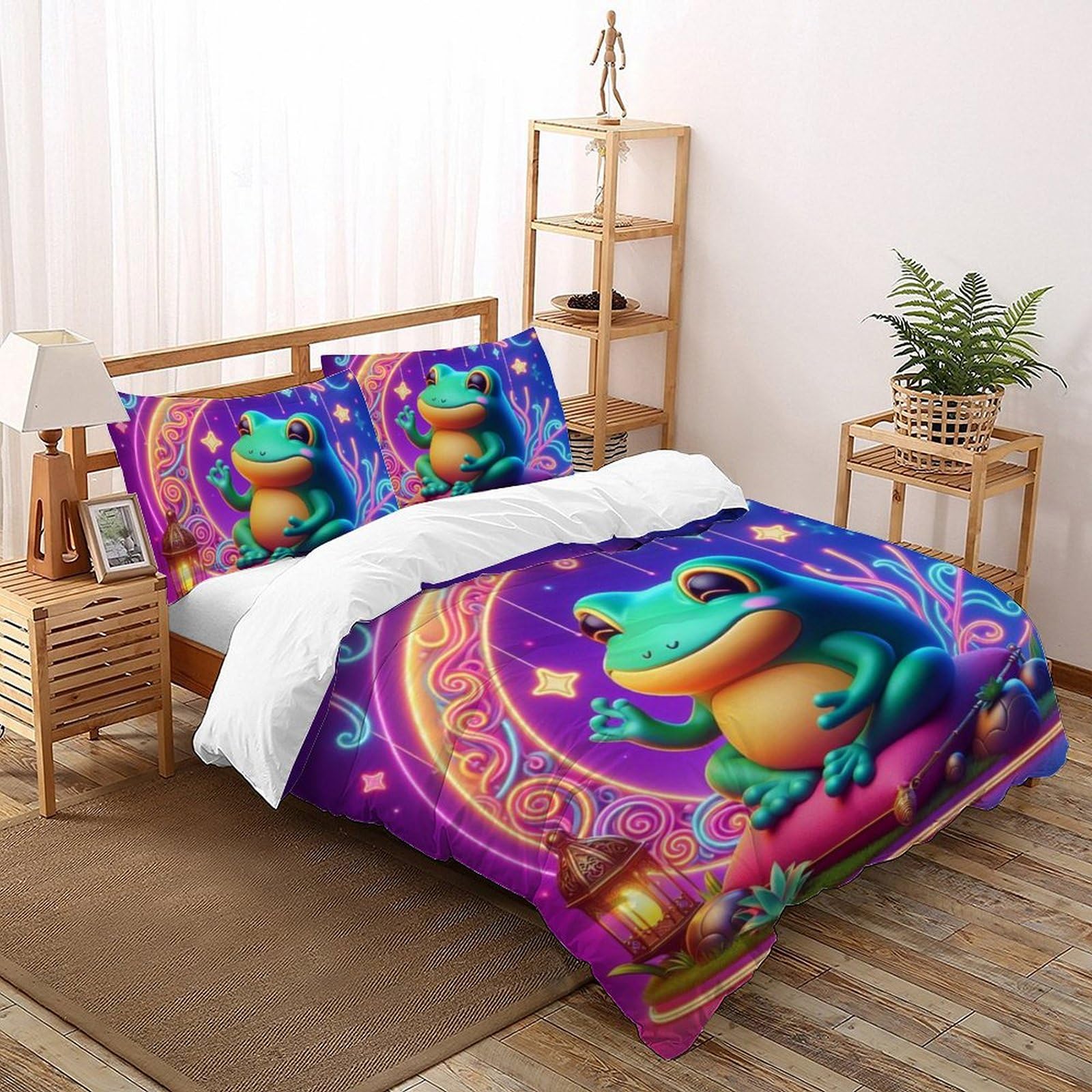 Housse de couette Grenouille 200x200 cm avec taies en microfibre imprimée pour lit double enfants