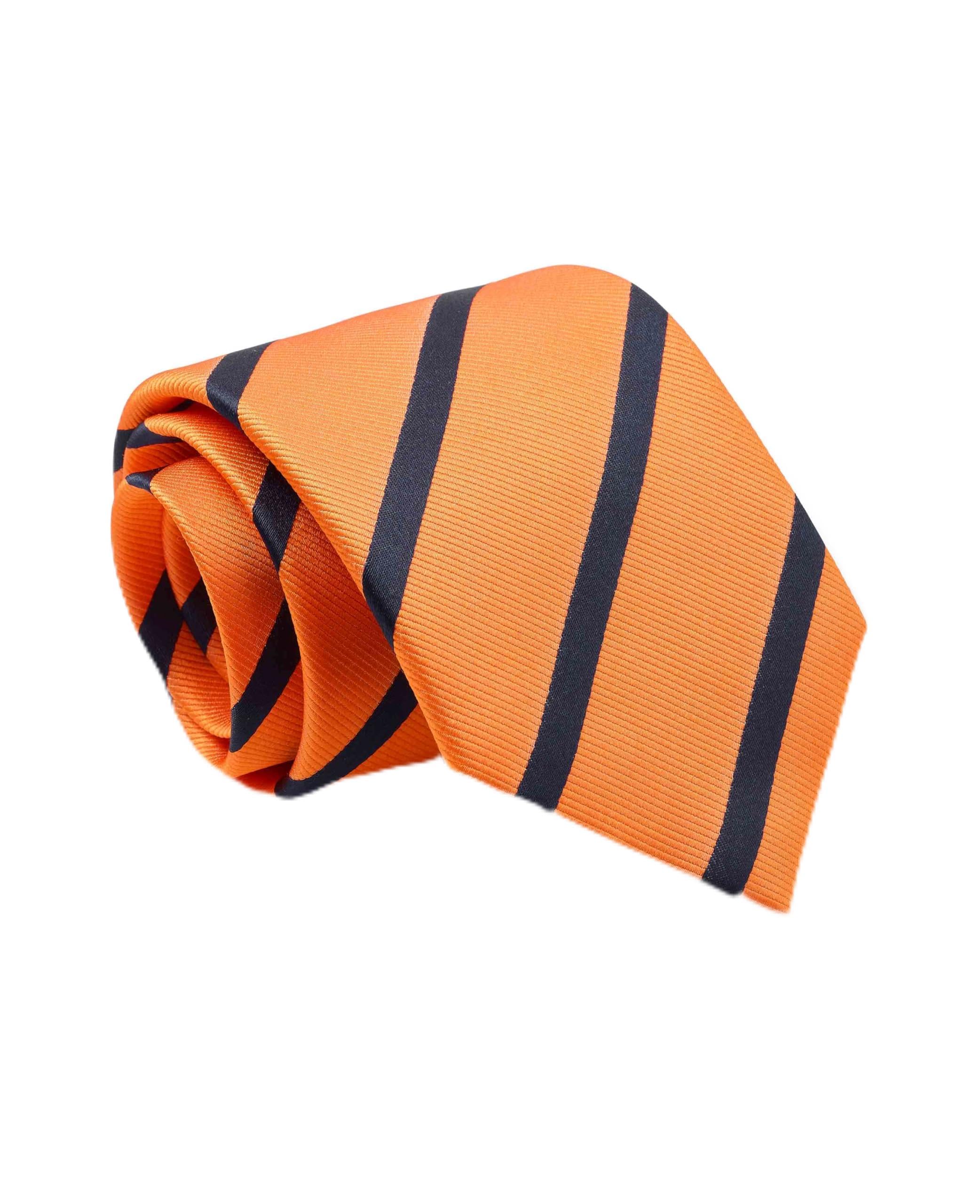 The Savile Row Company London Men's Orange Navy Wide Stripe Luxury Silk Tie Necktie