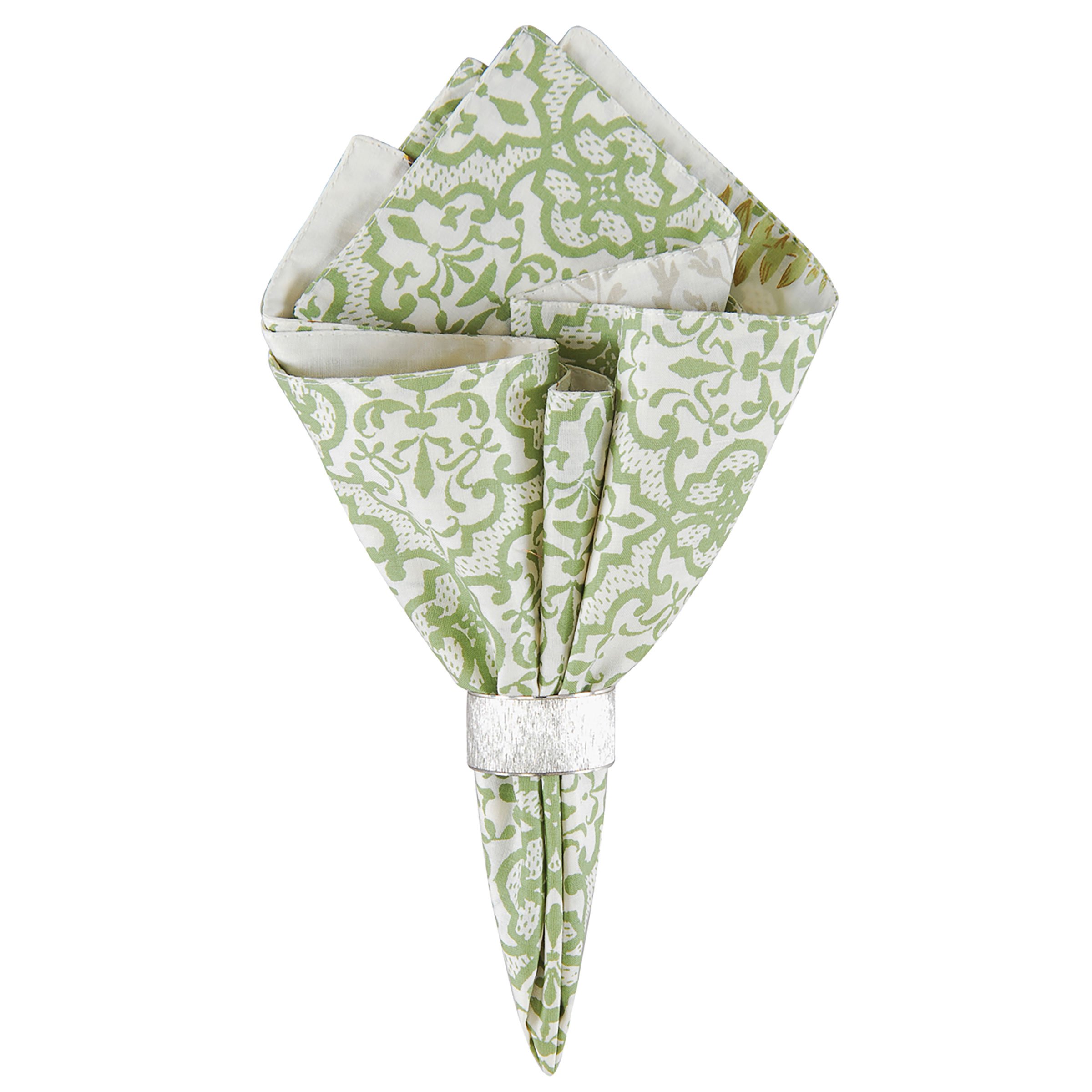 C&F Home Althea Floral Botanical Spring Summer White Green Butterfly Cotton Reversible Napkin Set of 6 Napkin Set of 6 Green