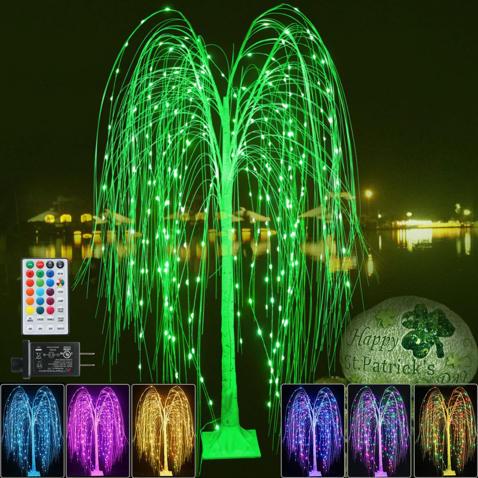 Photo 1 of Colorful Lighted Willow Tree with Remote, 6FT 288 LED Light Up Green Blue Weeping Willow Tree Lights, Lighted Trees Indoor Outdoor for St Patricks Day Yard Christmas Wedding Holiday Home Party Decor 6FT RGB Willow Tree