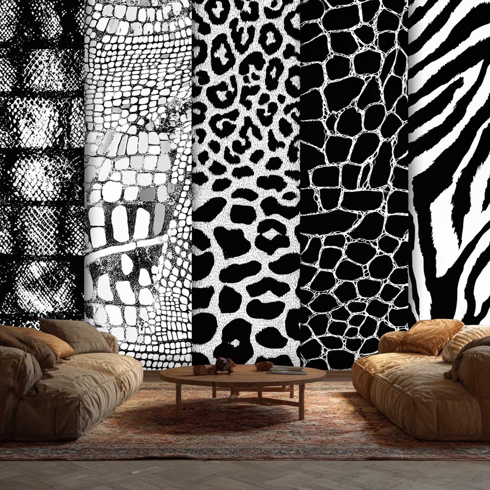 Black and White Animal Mural Wallpaper, Zebra Leopard Patchwork Wallpaper for Bedroom, Living Room, TV Backdrop, Office, 3D Large Wall Mural Non-Woven Wall Paper 400 x 280 cm (WxH) kqs71