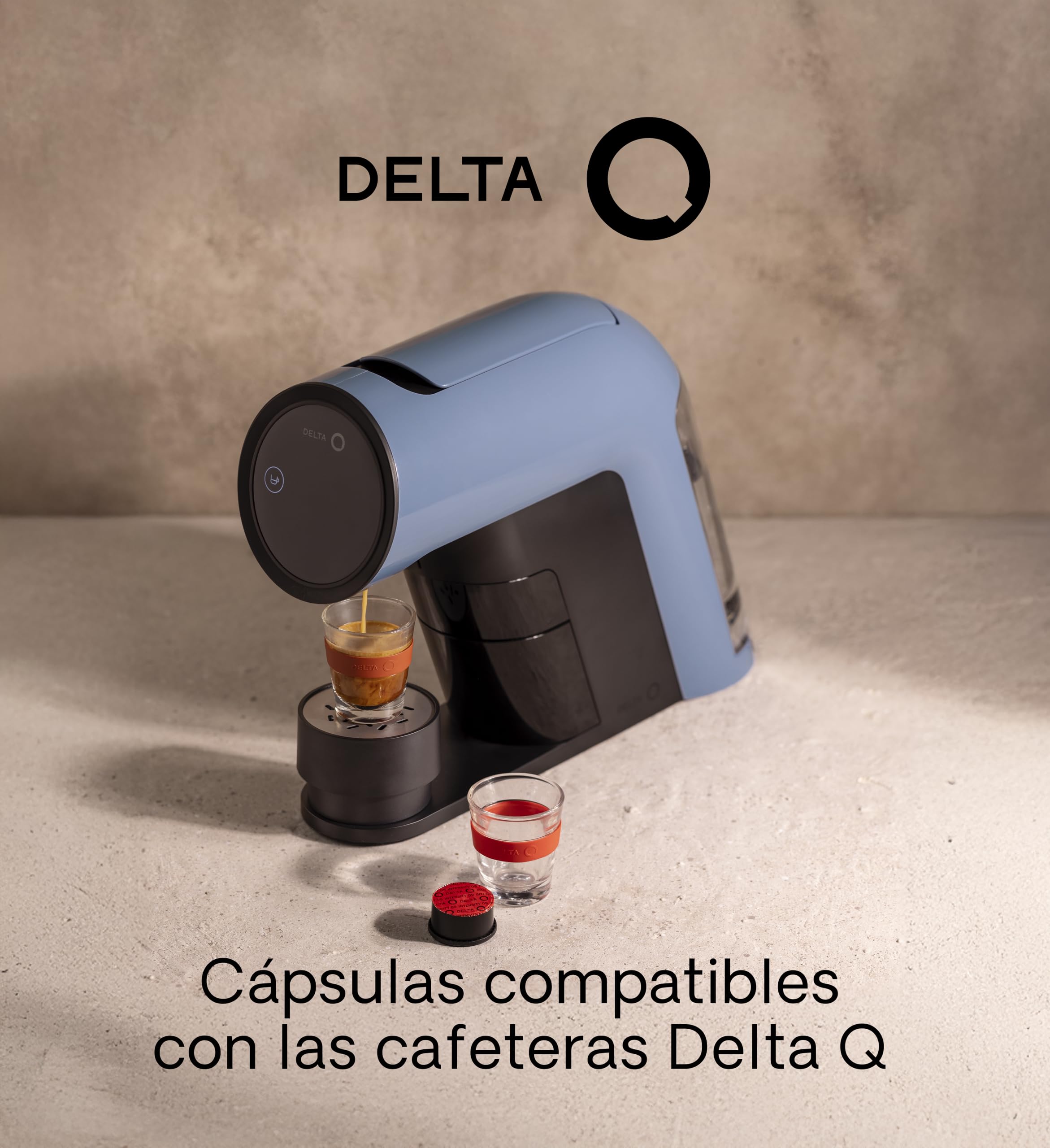 Delta Q | Cafetera Cápsulas IconiQ Azul + 60 Cápsulas Café | 40 Intensidad 10 + 10 Descafeinado + 10 Café con Canela