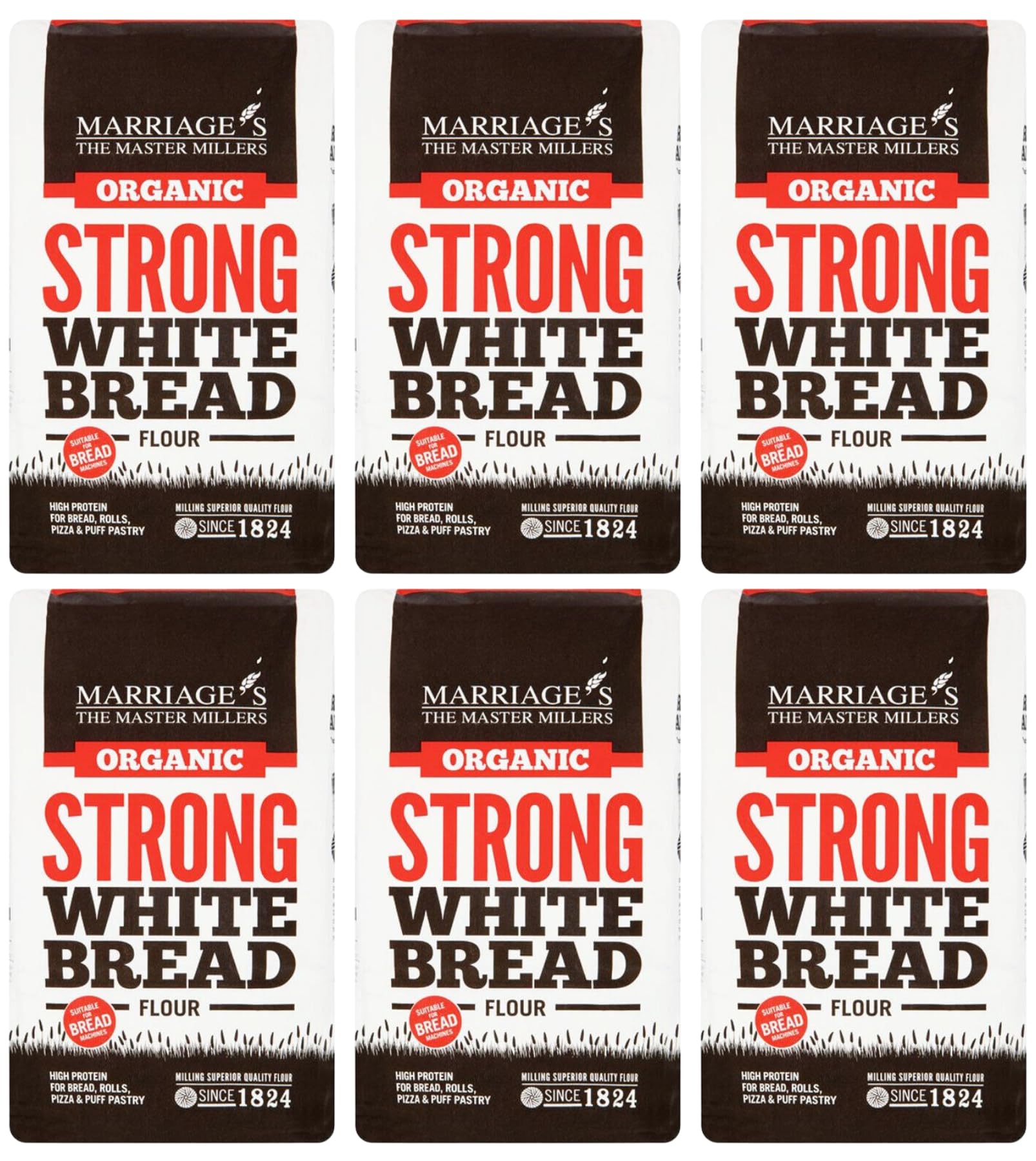 W & H Marriage & Son Organic Strong White Bread Flour 1kg (Pack of 6)