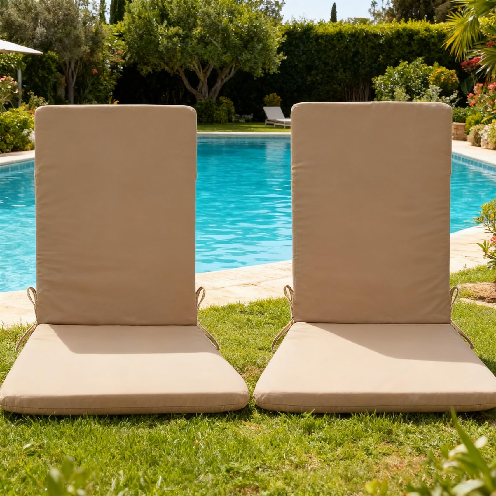 Lot de 2 coussins de chaise de jardin à dossier haut 45 x 108 cm imperméables pour fauteuils, fauteuils inclinables et chaises à bascule 3 cm/5 cm d'épaisseur Vert B Attaches personnalisées
