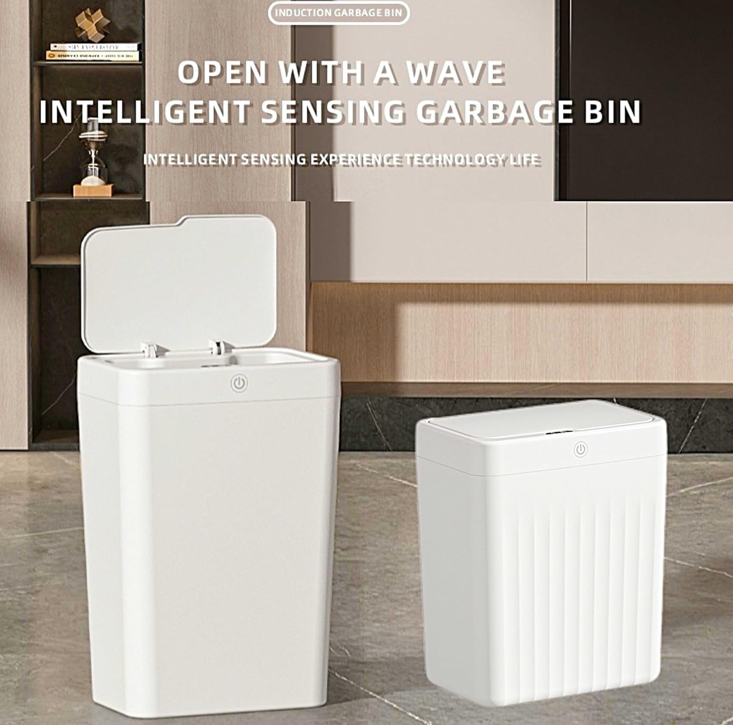 2 Packs Automatic Trash Can Set, 4 Gallon and 3.7 Gallon Garbage Bin with lid, Smart Sensor, Toucheless Opening, for Office, Kitchen, Bathroom, Camping Gear, Pets. (No Batteries Included)