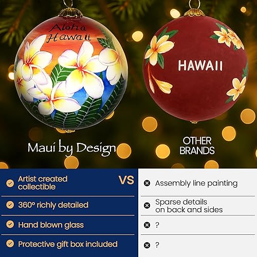 Miniatura 4 de Adorno coleccionable pintado a mano de Hawaii Sunset Sky Plumeria con caja de regalo