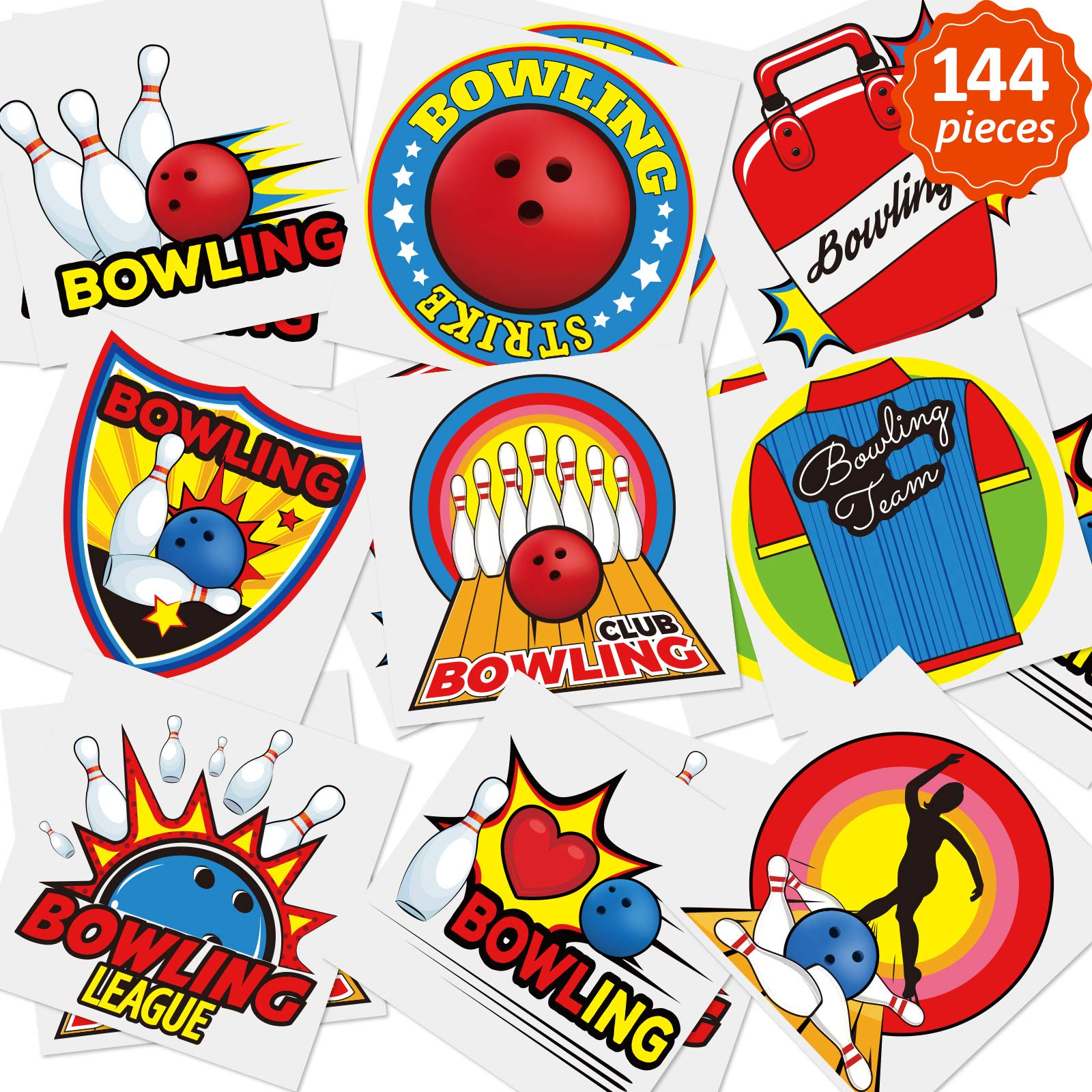 Outus 144 Pieces Bowling Tattoos Sheets Sport Ball Themed Tattoos Waterproof Temporary Tattoos Stickers Party Decoration Supplies Birthday Party Bag Filler for Kids Adults, 9 Styles