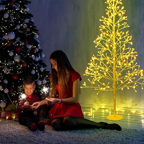 Miniatura 7 de Árboles de abedul iluminados de Navidad, árbol de Navidad artificial alpino, ramita flexible, árbol de luz blanca cálida, árbol de luz artificial