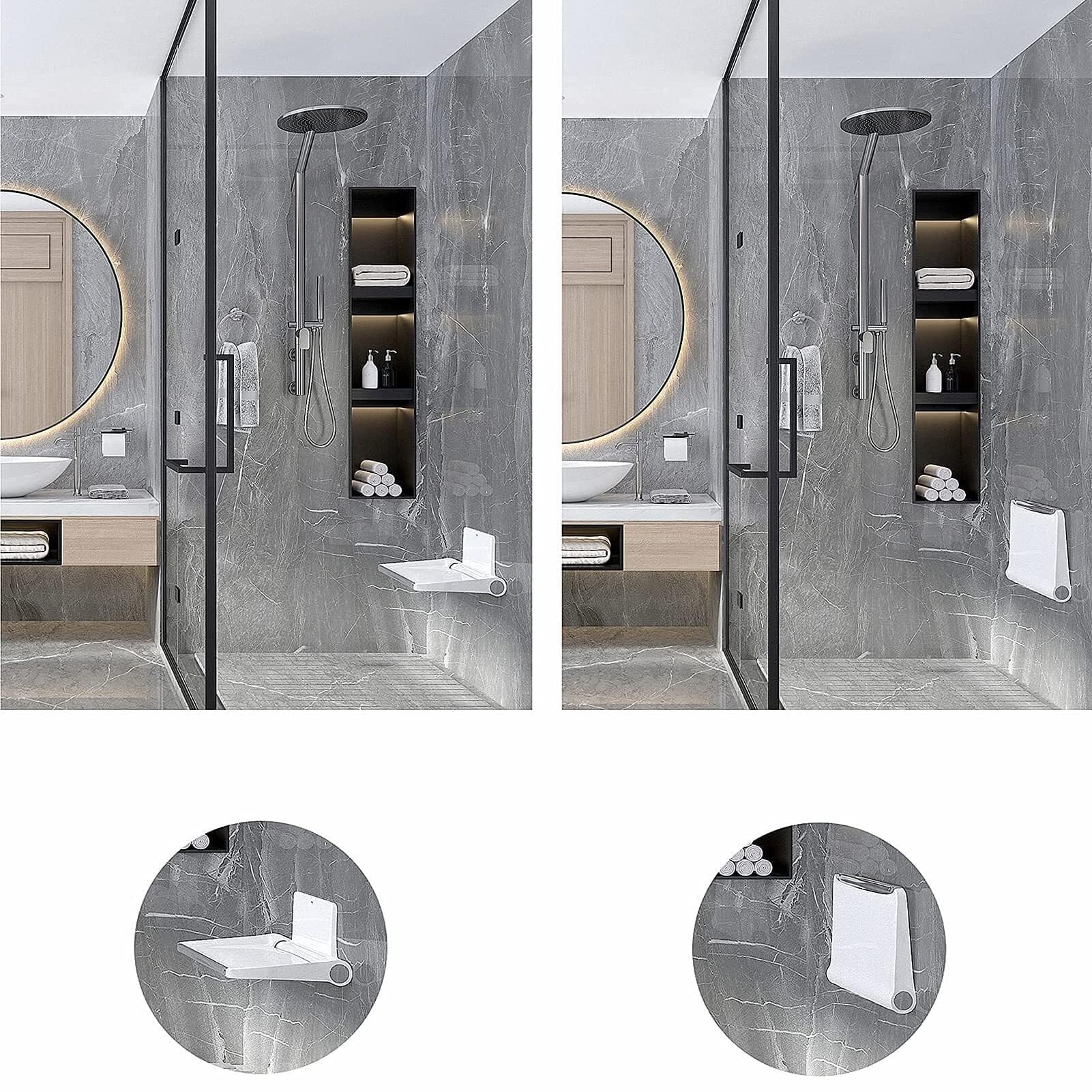 Asiento de Ducha Plegable Compacto for Adultos y Personas Mayores. Soporte de Pared de Acero Inoxidable.