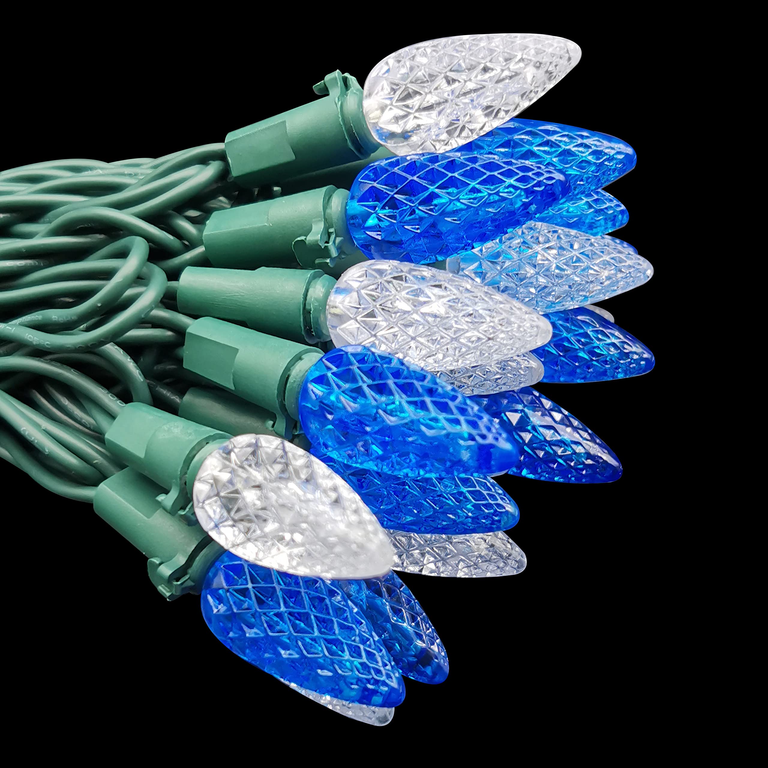 C6 Christmas Lights 50 LED Blue + Cool White Strawberry 18ft Waterproof String Lights for Outdoor Indoor Garden Yard Home Party Christmas Tree Decoration(Blue+Cool White)