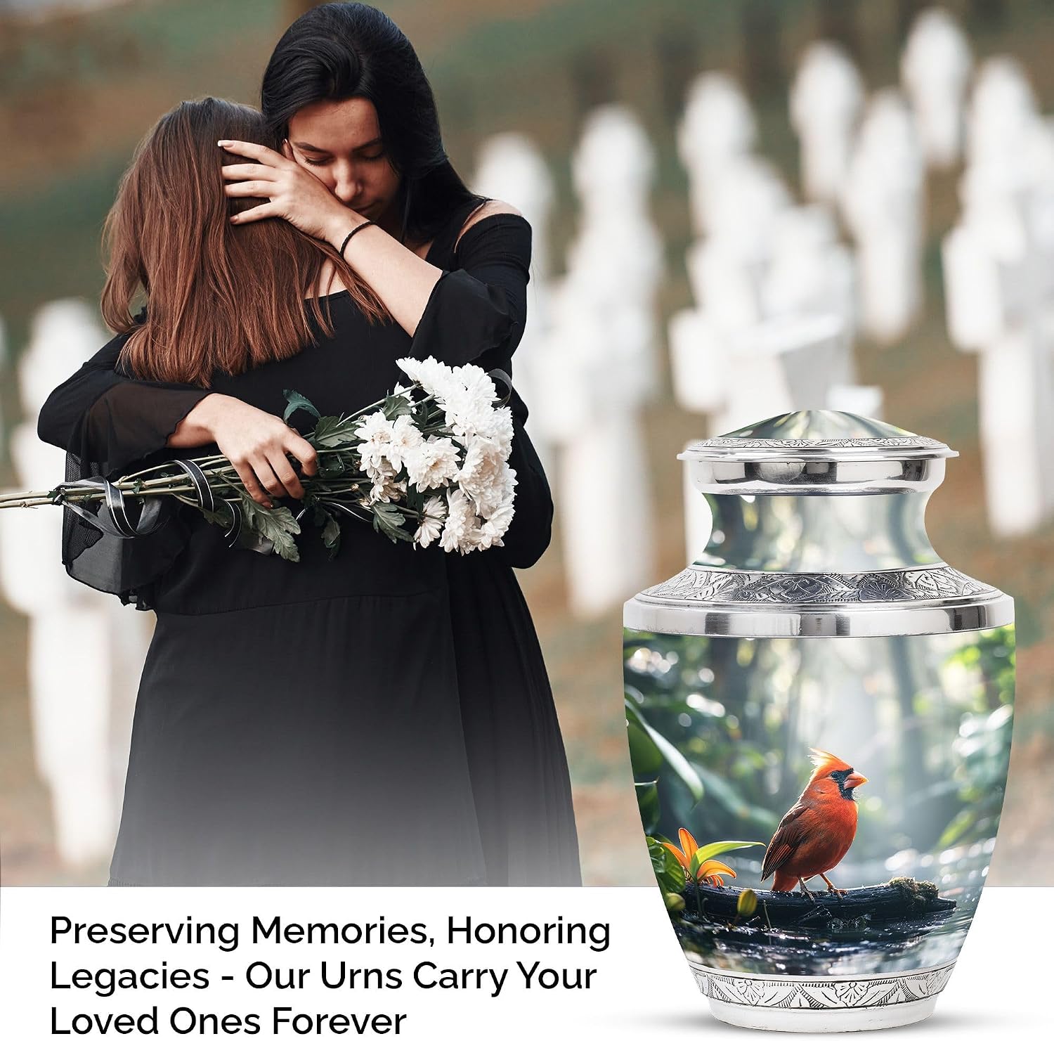 Cardinal Bird Urn Ashes, Pack of 3 (10 Inch Urn with 3 Inch Urn, Set of 2), Cat Urns for Ashes, Urns for Human Ashes Adult Man, Gray Urn, Cremation Urns for Human Ashes, Keepsake Urn