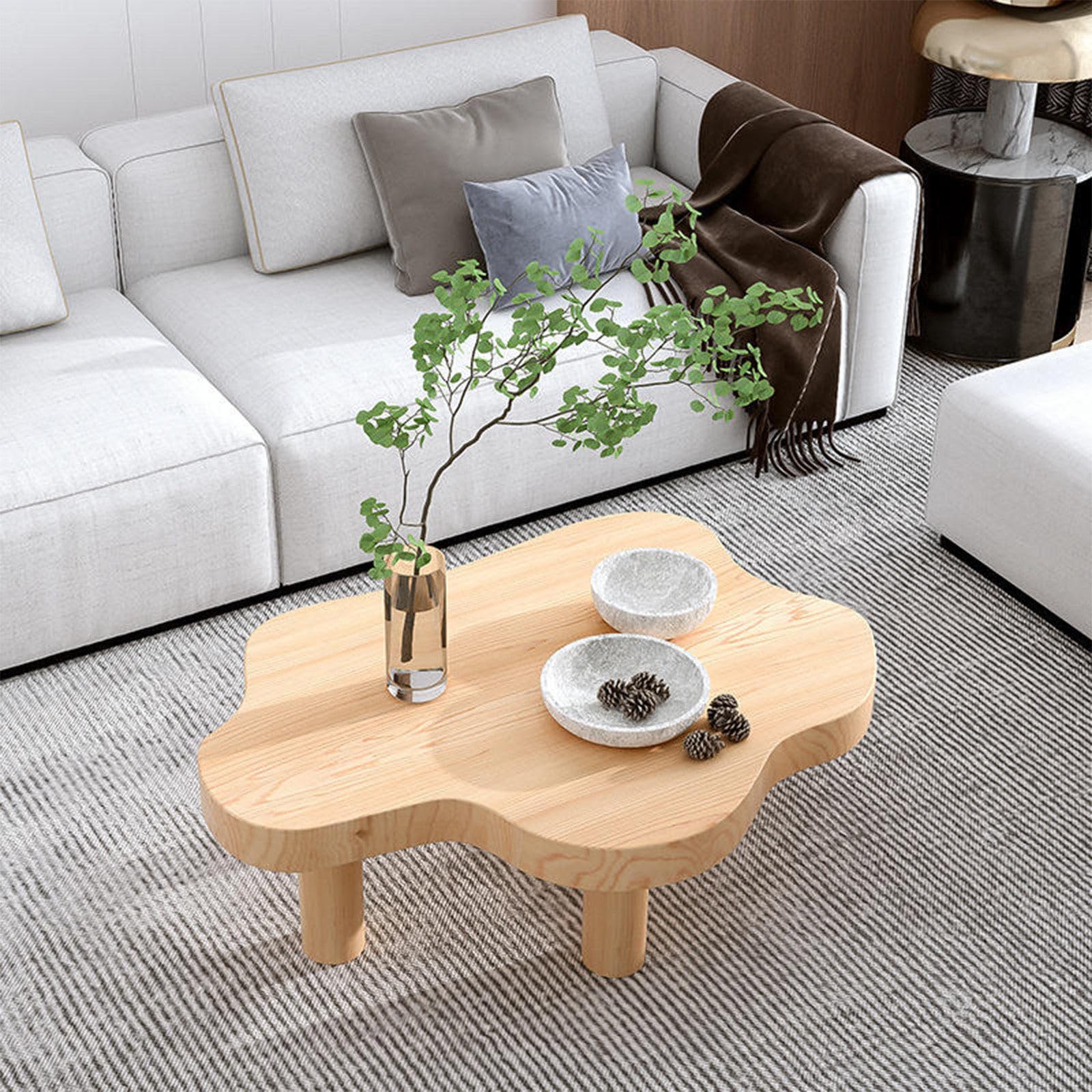 SXZenSpace Solid Wood Coffee Table, Cloud Shaped Irregular Indoor Side Cute Tea with 3 Legs, Easy Assembly, for Living Room Bedroom Home,Natural-70x45x40cm