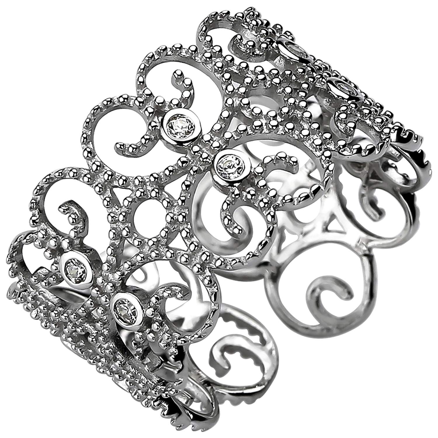 Jobo Damen-Ring Statement offen breit aus 925 Sterling Silber mit 10 Zirkonia