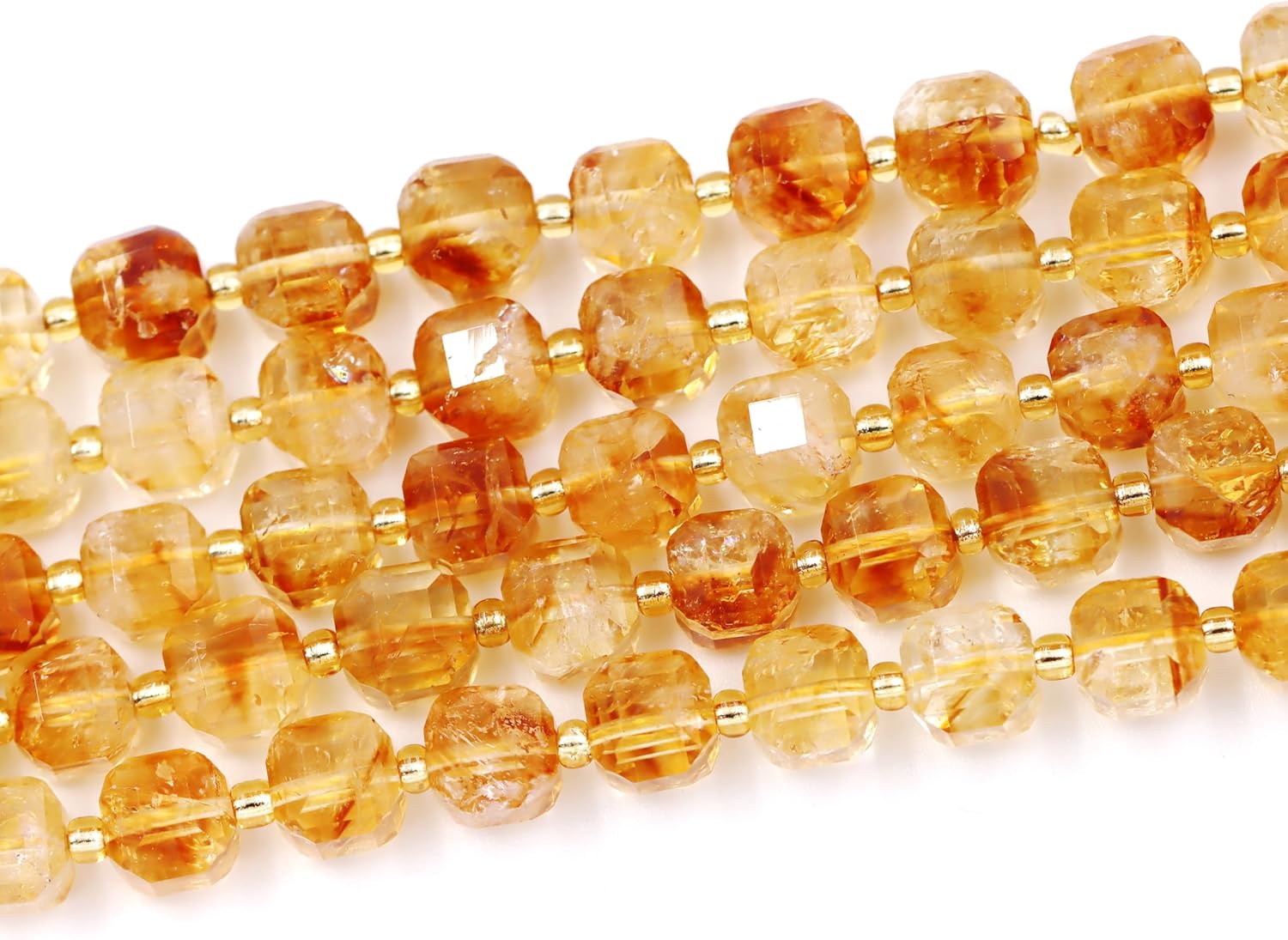 Malahill Wholesale Natural Faceted Stone Beads for Jewelry Making Sold per Bag 5 Strands Inside Cube Citrine 6mm