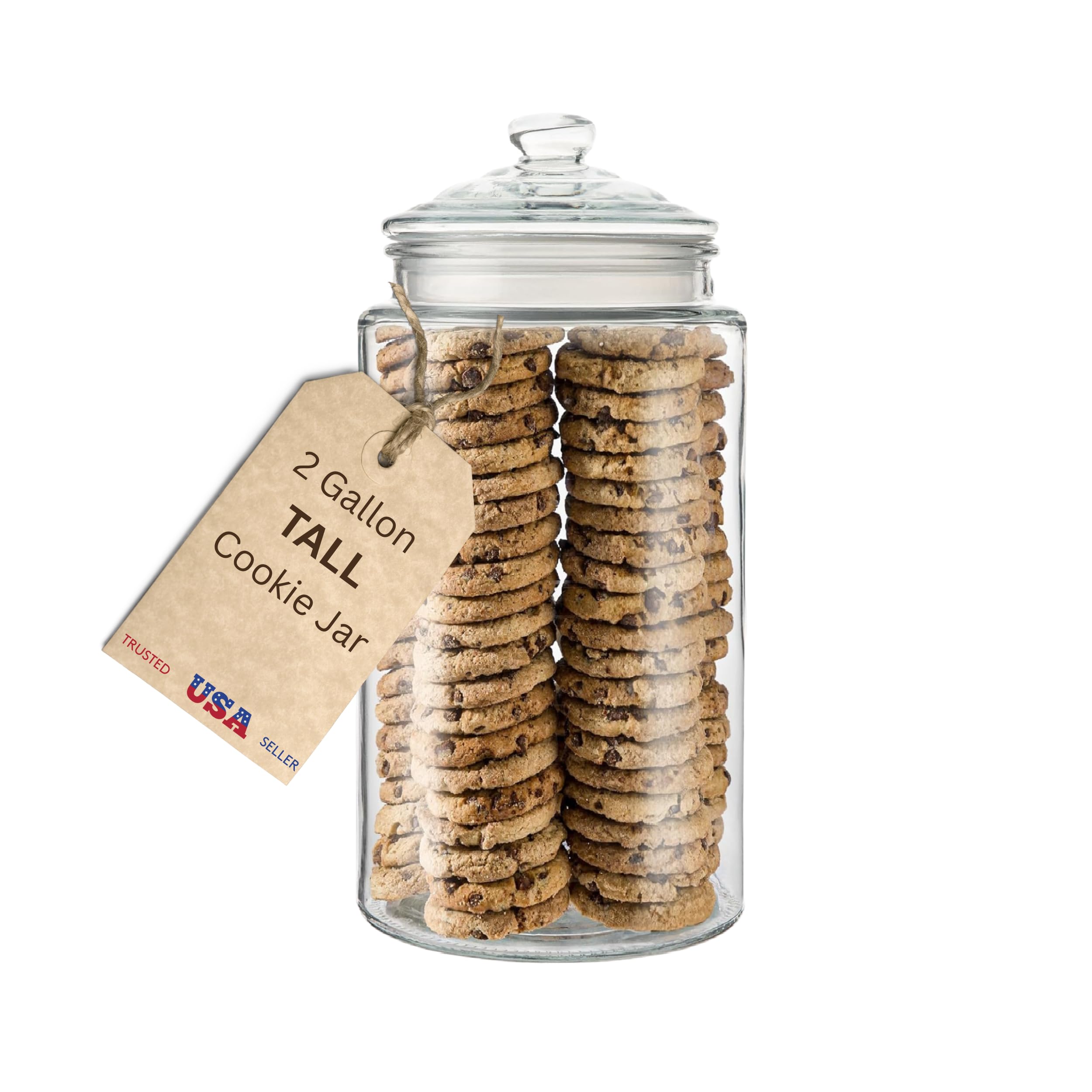2-Gallon Tall Glass Cookie Jar with Airtight Lid – Large Kitchen Canister for Cookies, Sugar, Flour, and Dog Treats 2 Gallon Cookie Jar - Pack of 1
