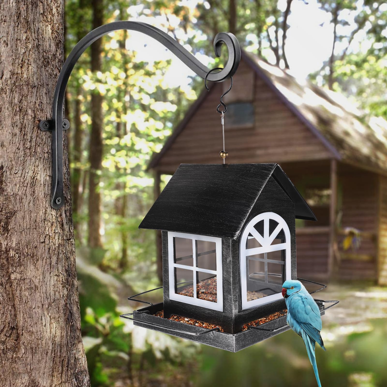 SWAWIS Mangeoire Oiseaux Exterieur Suspendre Métal 14,5x18,5x23 cm Noir