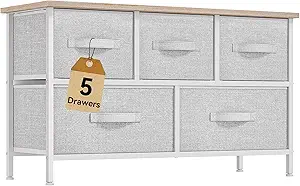 DWVO 5 Dresser for Bedroom, Storage Dresser with 5 Drawers, Wide Storage Tower, Chest of Drawers for Closet, Living Room