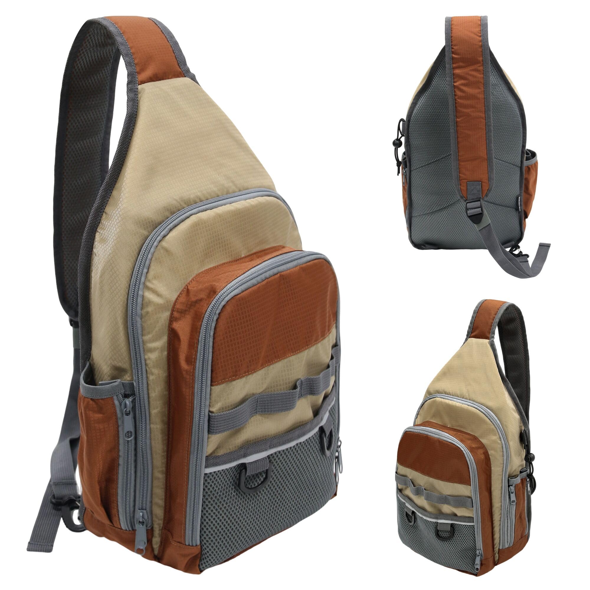 MYDAYS Fishing Sling Tackle Storage Bag, Lightweight Outdoor Sling Tackle Backpack for Fishing Gear and Equipment (Khaki)