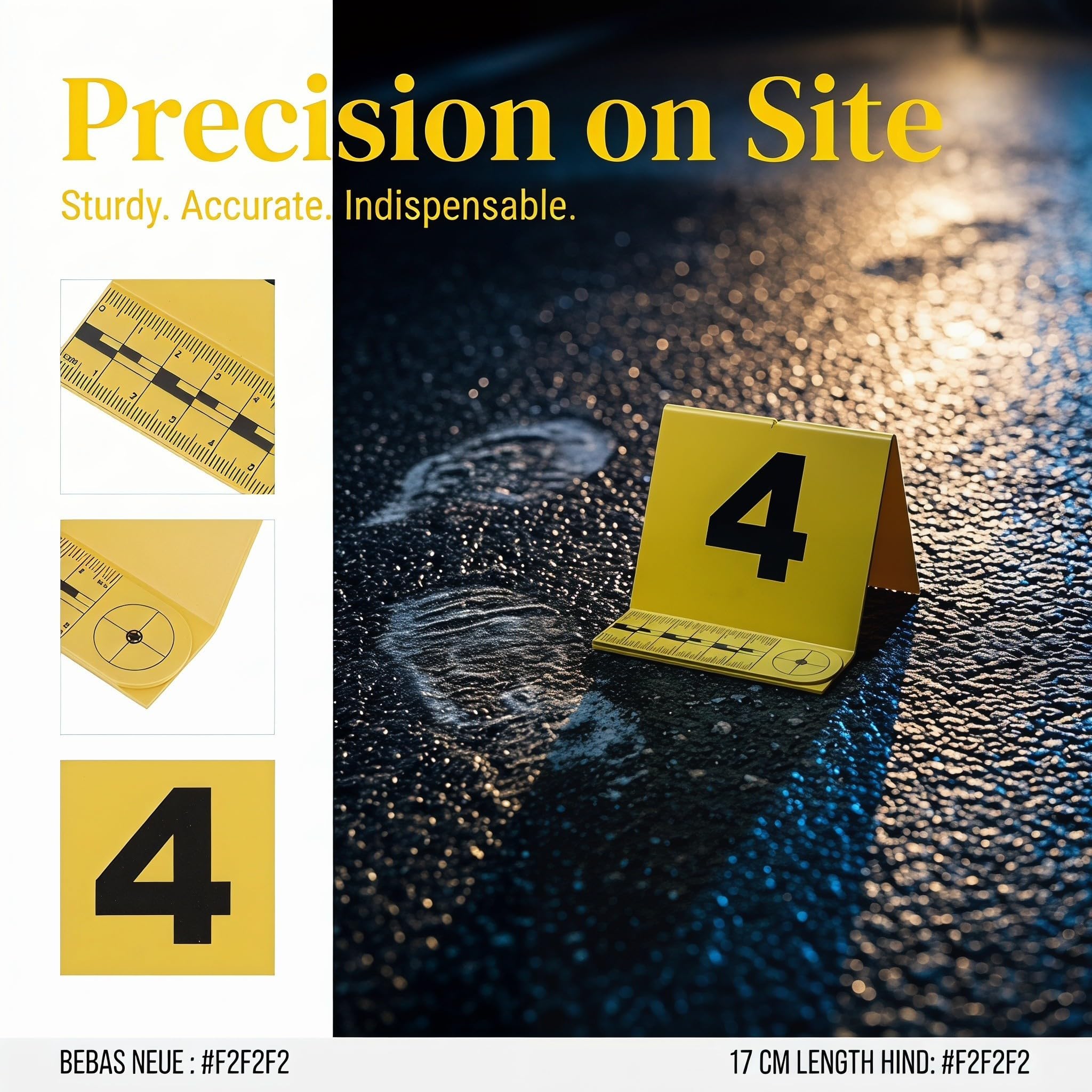 SHINEOFI Marcadores para Señalización Forense con Regla Integrada, Plástico Amarillo, Tamaño 17x9x7cm, Paquete de 10 Piezas para Colocación y Medición Precisa