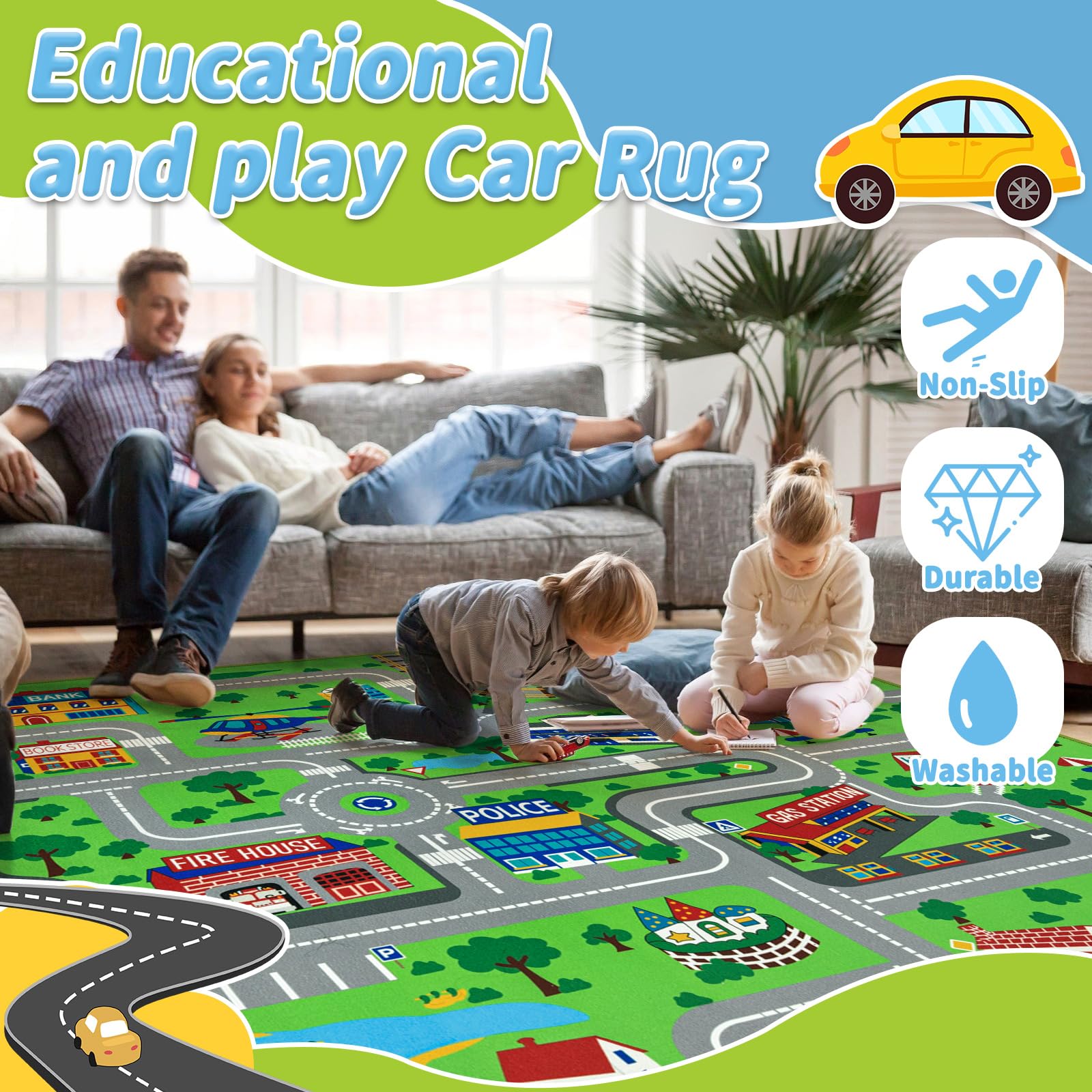 Capslpad Tappeto da gioco per bambini, 200 x 300 cm, antiscivolo, adatto per la cameretta dei bambini, camera da letto, sala giochi, verde