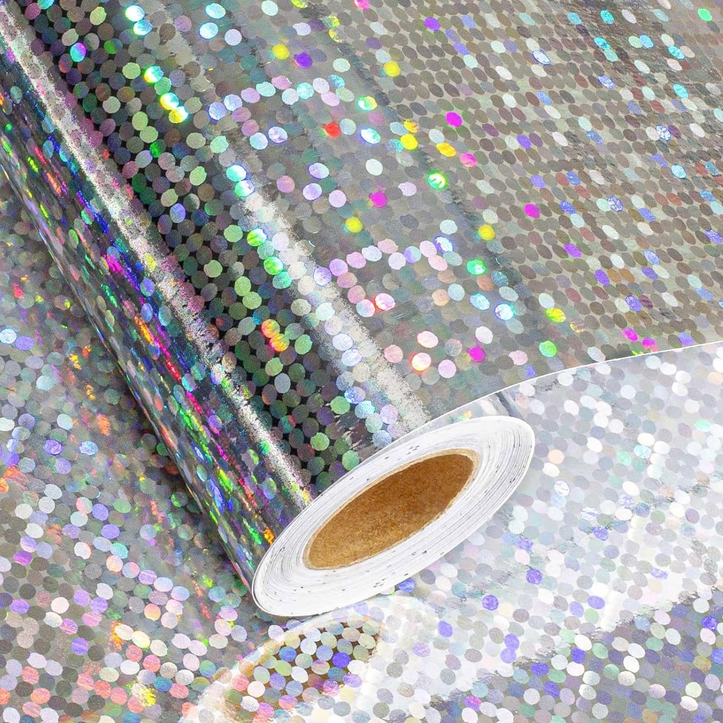 Merture 17 In X 32.8 Ft (46.5 sq.ft.) Holographic Wrapping Paper Roll, Silver Dots Gift Wrap for Disco Party, Wedding, Birthday, Christmas, Bridal Shower, Father's Day, Graduation โ image 1