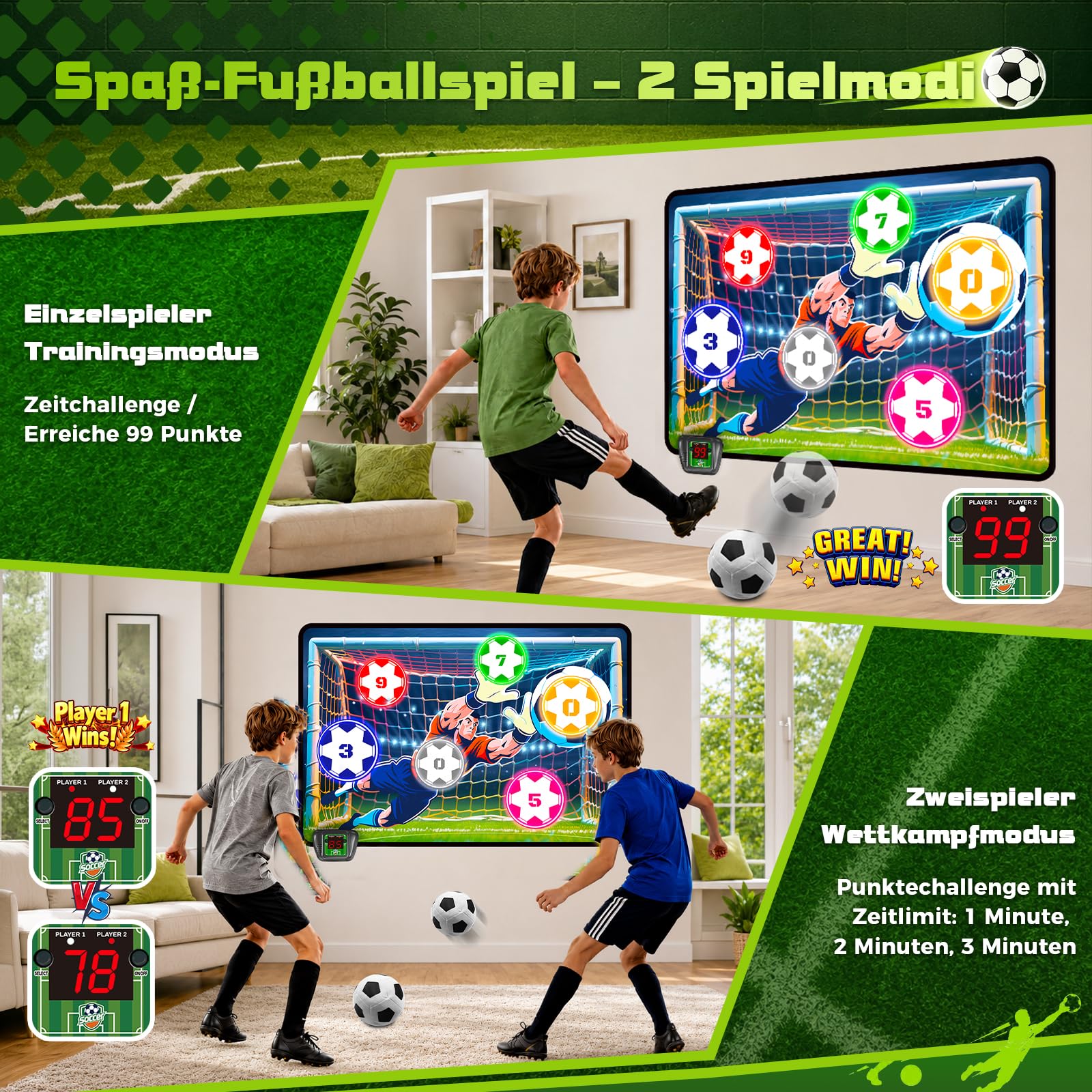 VATOS Elektronische Fußball Torwand für Kinder - Klettball Spielzeug Geschenke für Jungen & Mädchen 5 6 7 8 9 Jahre, Indoor/Outdoor Sportspielzeug Set mit Automatischer LED-Punktzählung & Sound