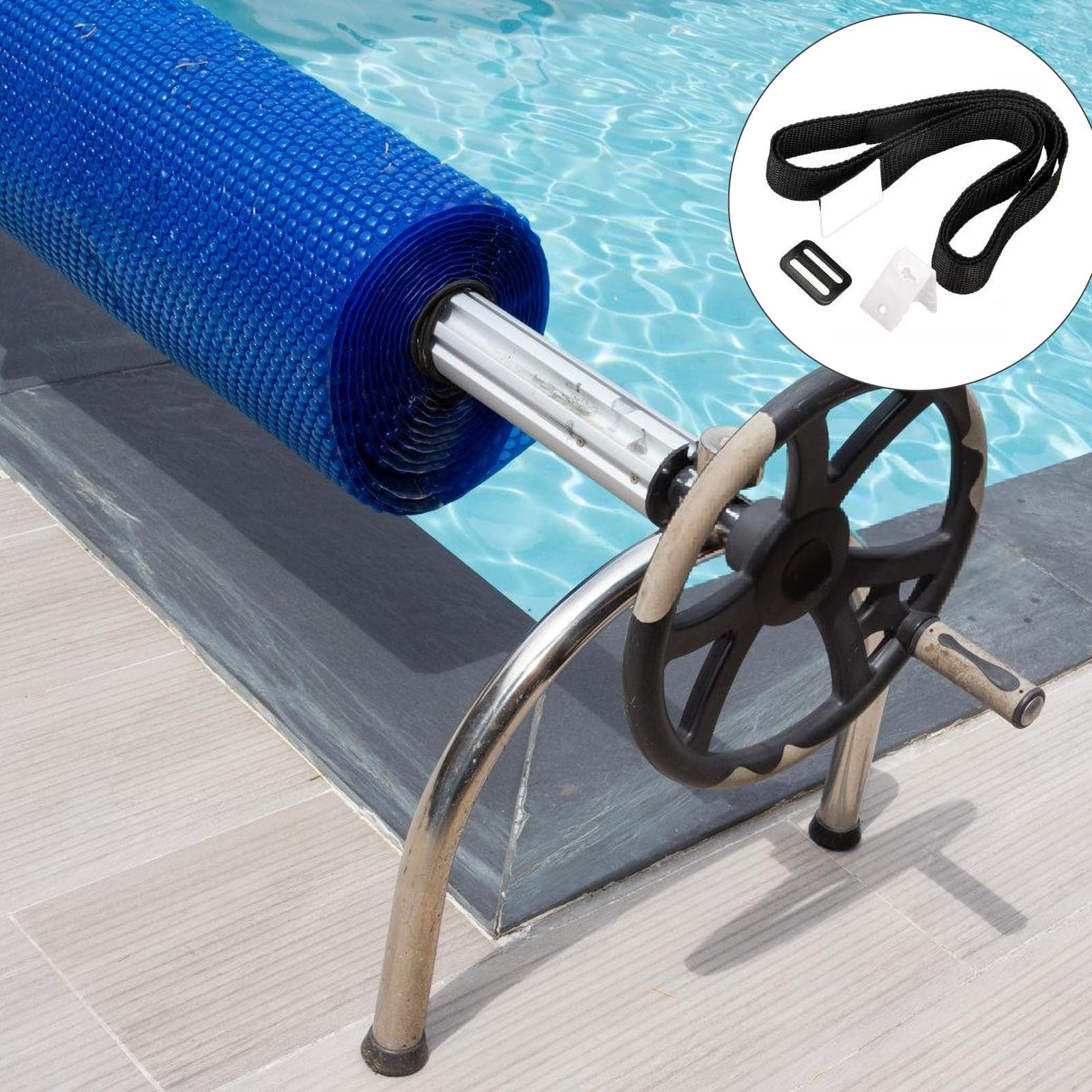 GOMETY Bandas de sujeción y abrazaderas, 8 unidades de enrollador de piscina, enrollador móvil, lámina solar, accesorios para sistema de enrollado móvil para lonas de piscina/cubiertas