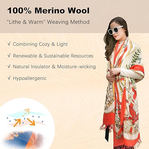 Miniatura 4 de DANA XU Manta de pashmina extragrande 100% de lana merina, bufanda de viaje, bufanda de cachemira para mujer, otoño e invierno, chal de gran tamaño