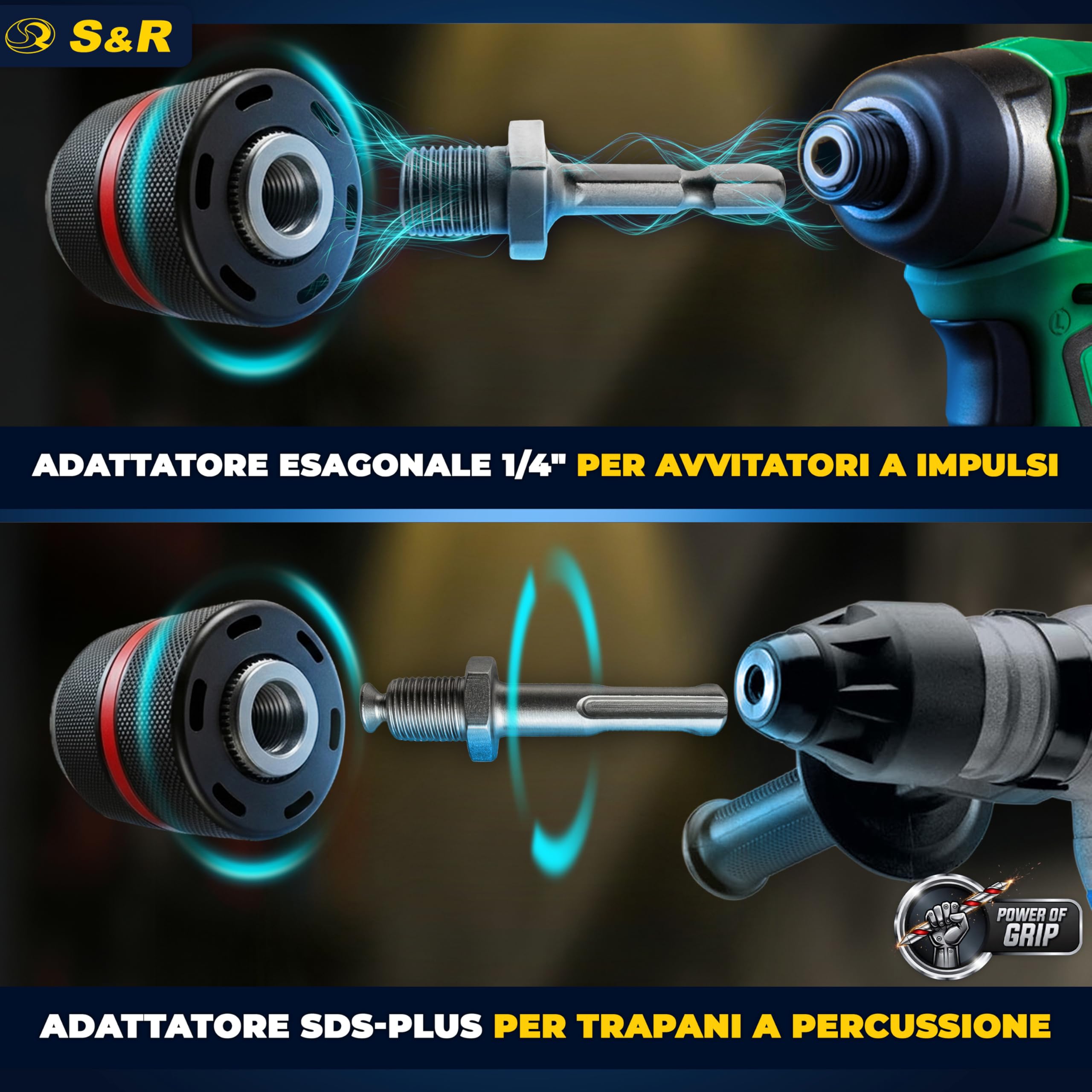 S&R Mandrino Trapano Autoserrante SDS-Plus. Mandrino per Avvitatore a Chiusura Rapida 1.5-13 mm 1/2" - 20UNF - Filettatura M12 - Adattatore sds-plus e Adattatore 1/4" Esagonale.