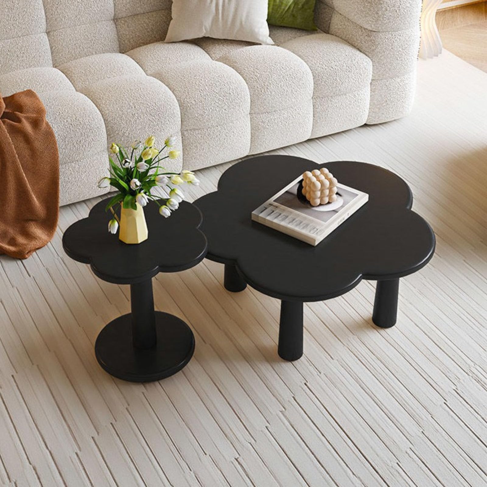 SXZenSpace Table Irregular Shape Coffee Sets, for Living RoomBedroomSmall SpaceWhite,Small Accent Nested Flower Top Center Sofa Side