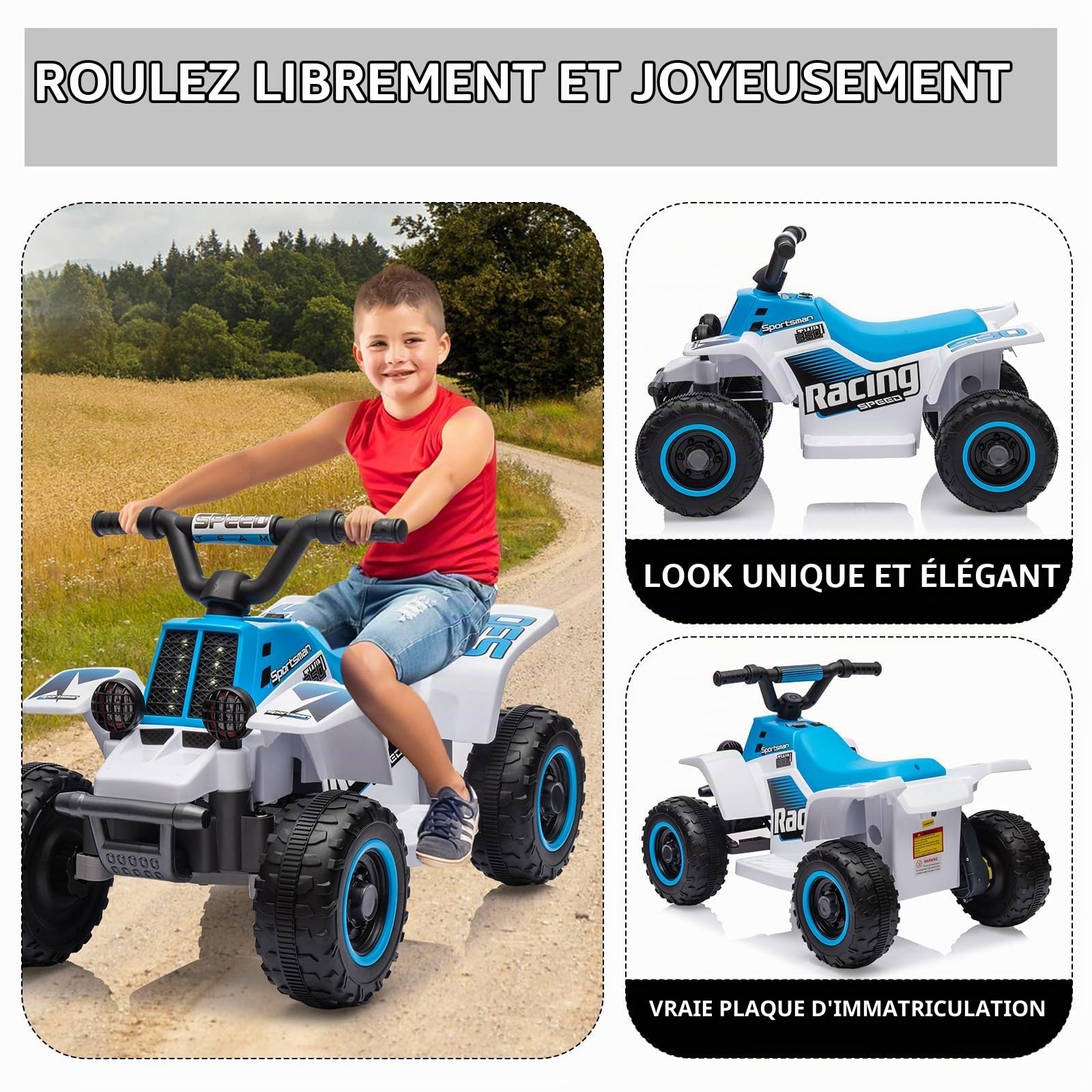 Garvee Quad Électrique Enfant 6V, Voiture Électrique pour Enfants avec LED Et Musique, 1,8 km/h avec Klaxon, Démarrage par Un Bouton, Longue Autonomie, ATV pour Enfants 3+ Ans