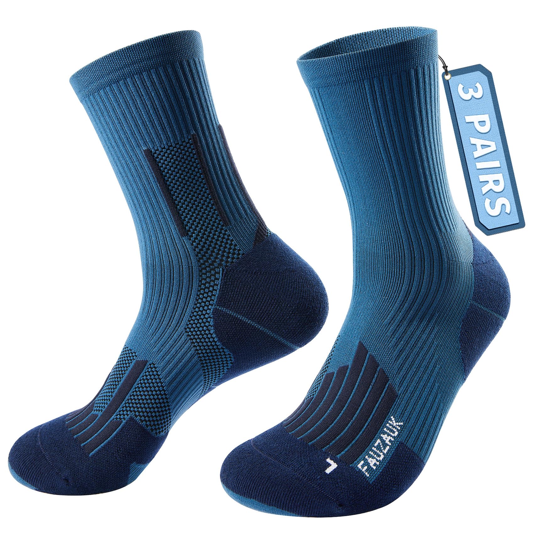 Fauzauk Crew Laufsocken Herren Damen, 3er Pack Sportsocken & Kompressionssocken mit Dämpfung Anti-Blasen Wandersocken für Laufen Radfahren Training