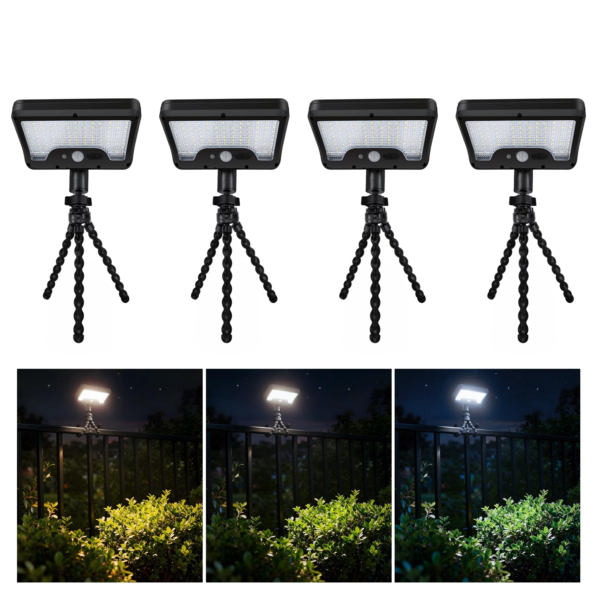 Octopus Solar Motion Lights Outdoor, 600LM, 4 Pack, Black