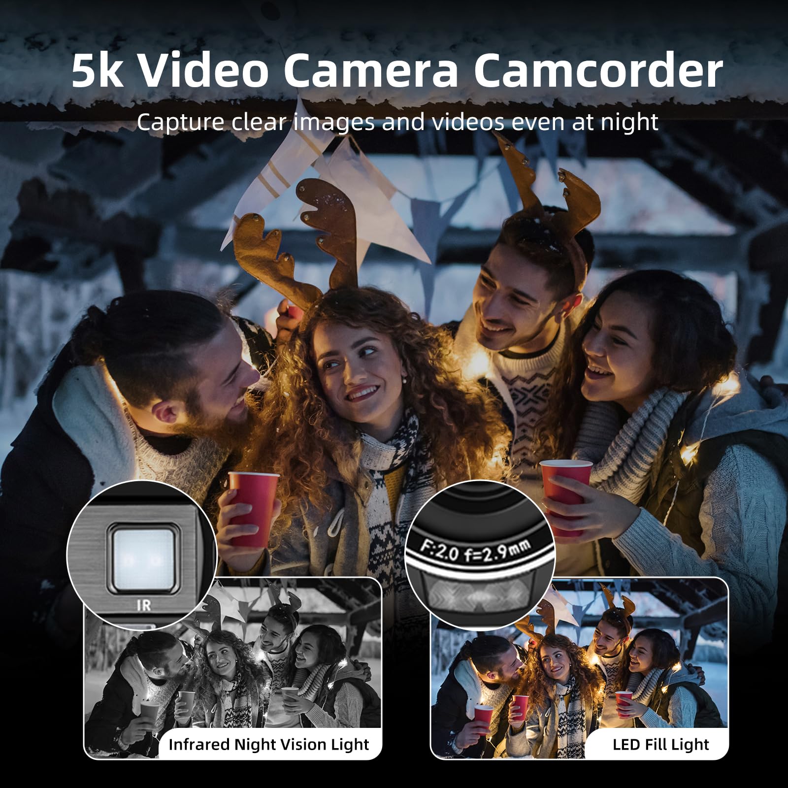 ORDRO AE20 5K Videocamera Visione Notturna per YouTube e Viaggi - Digitale con Grandangolo 95°, Modalità WDR, Stabilizzatore EIS