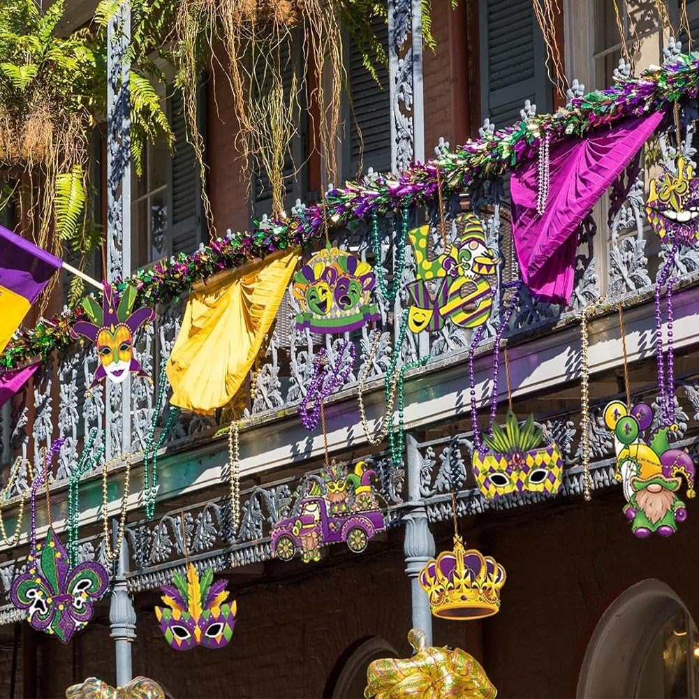 36 Pièces Suspendus Mardi Gras, Etiquettes Artisanales sur Le Thème du Carnaval, Ornement Suspendu pour Décoration de Fête du Mardi Gras
