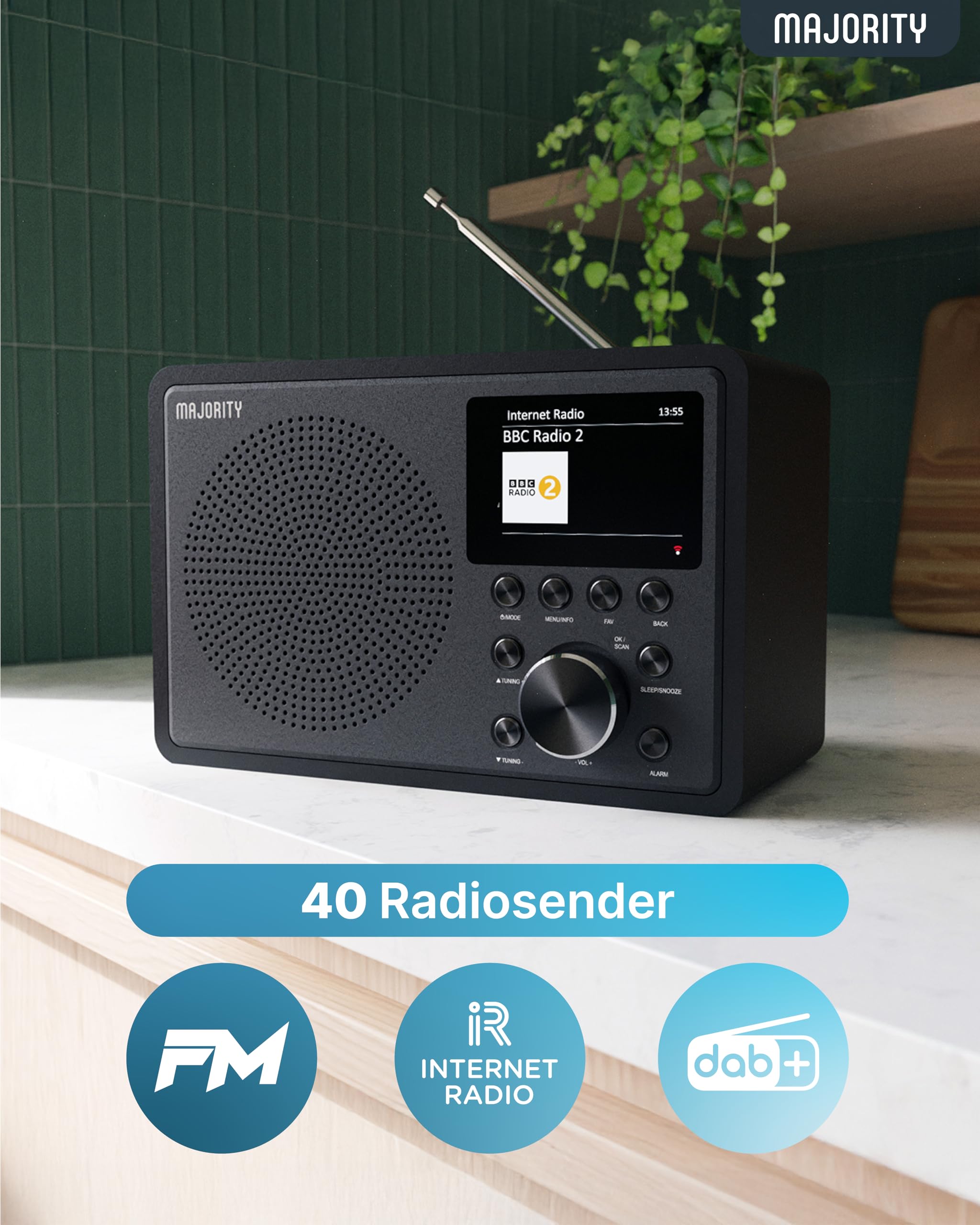 MAJORITY Touro Internetradio WLAN DAB+ Bluetooth DAB Plus Küchenradio Digitalradio