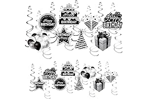 16Pcs Black & Silver Birthday Hanging Swirls Decorations